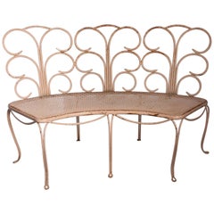 Midcentury French Wrought Iron Garden Bench, Two Available