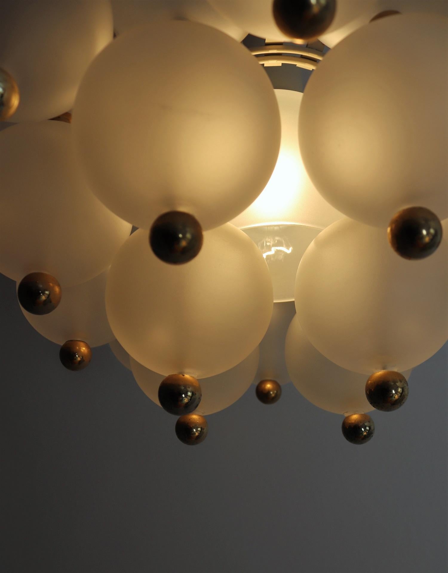 Midcentury Frosted Glass and Brass Chandelier from Kinkeldey, 1970s 3
