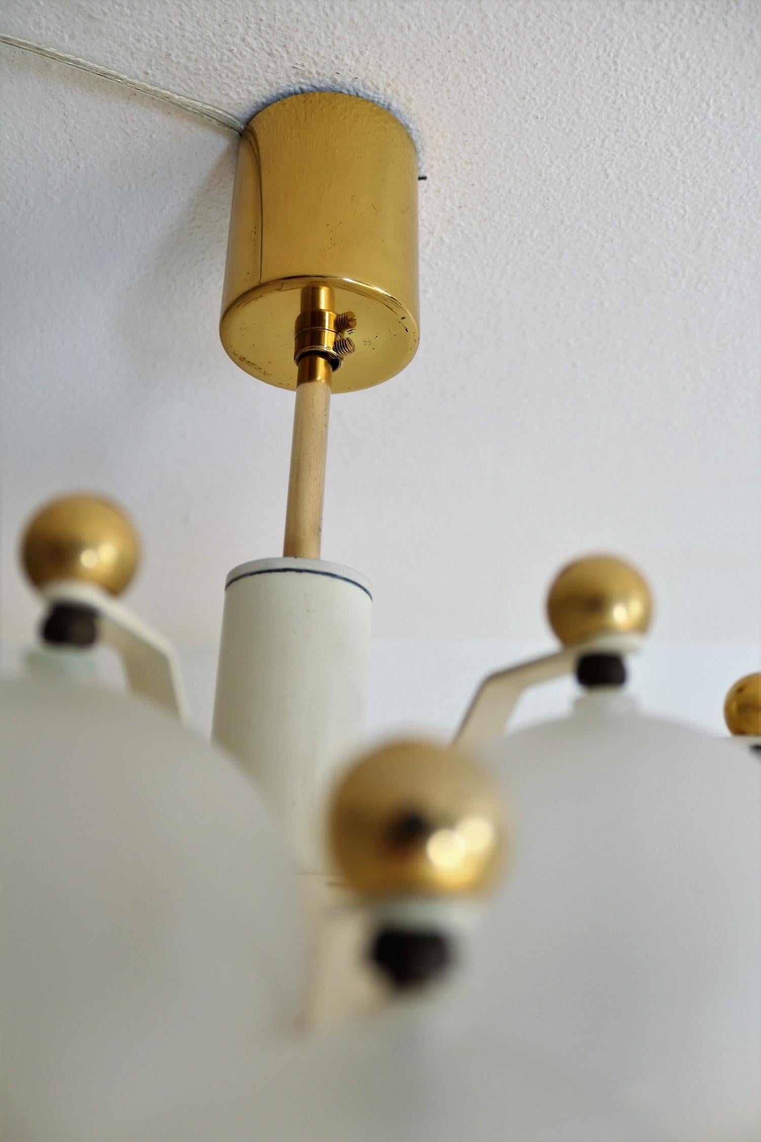 Midcentury Frosted Glass and Brass Chandelier from Kinkeldey, 1970s 4