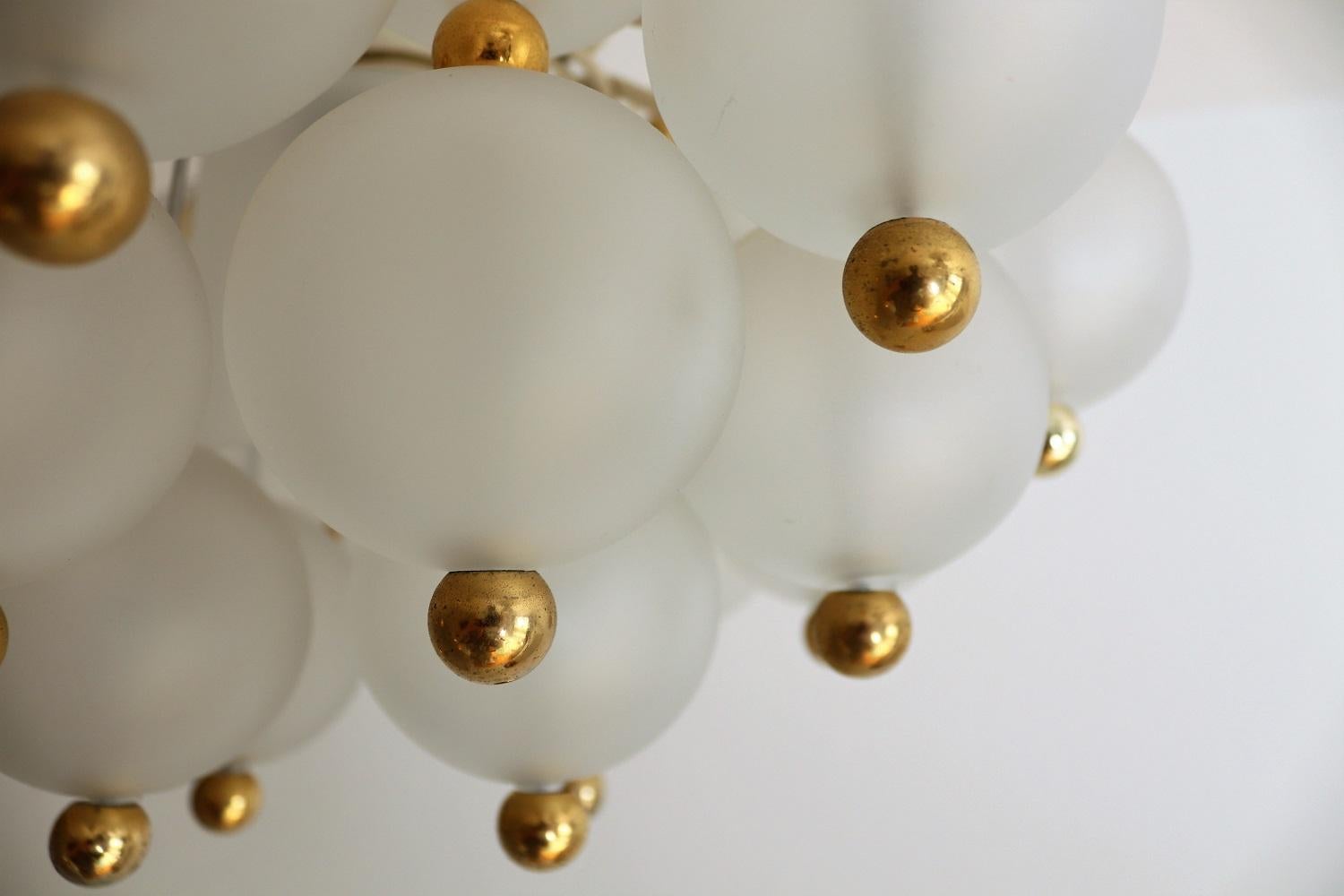 Midcentury Frosted Glass and Brass Chandelier from Kinkeldey, 1970s 5