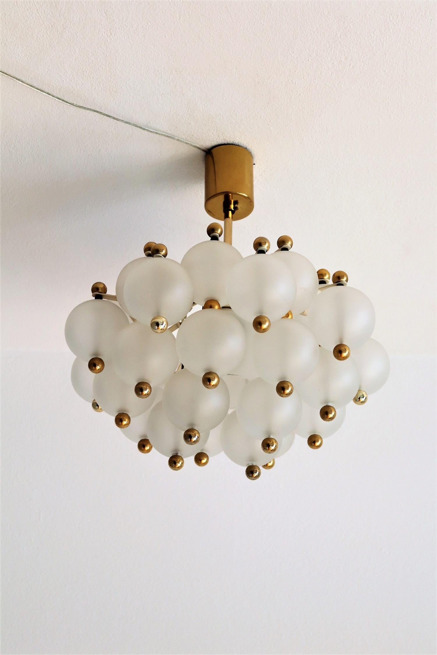 Midcentury Frosted Glass and Brass Chandelier from Kinkeldey, 1970s 8