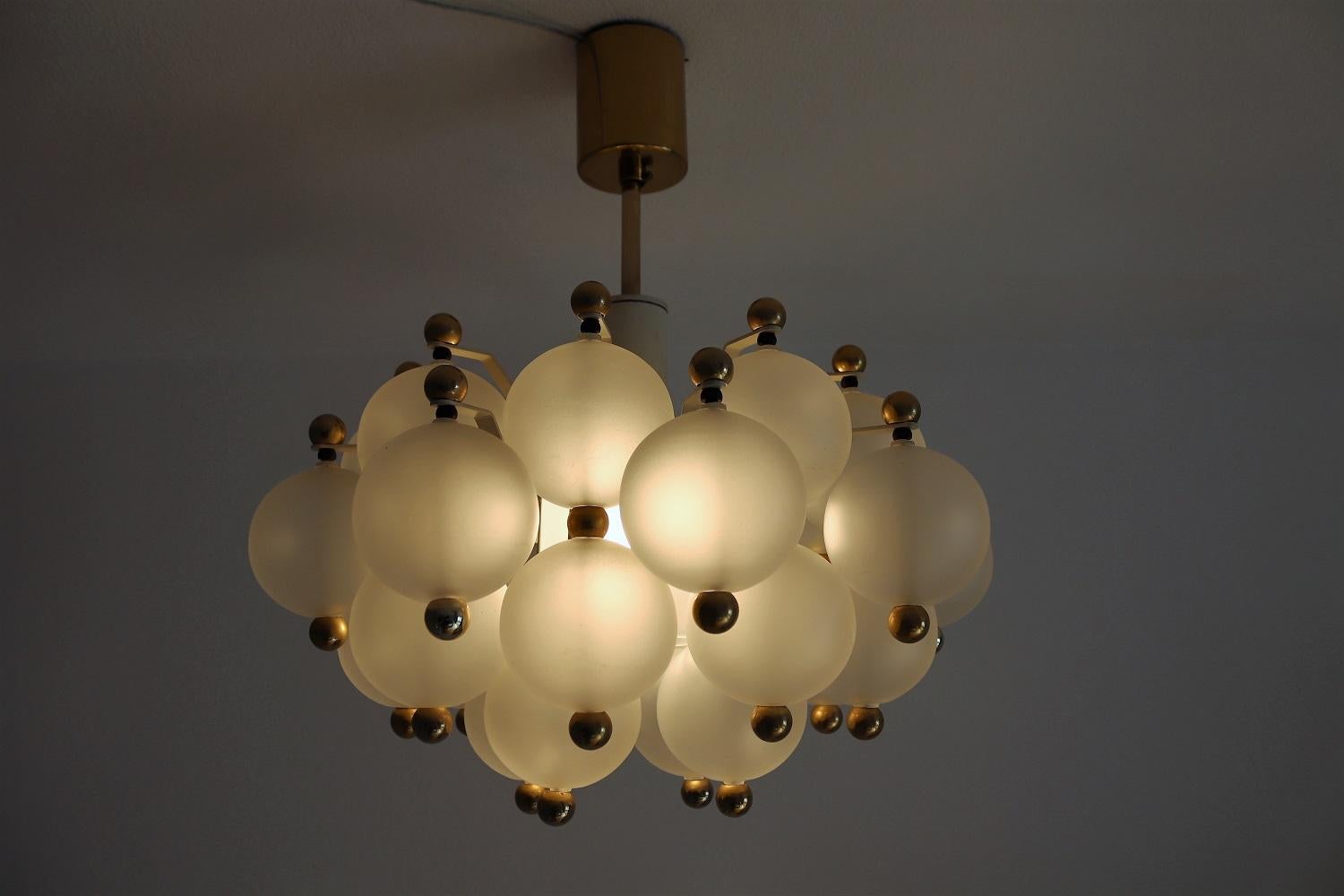 Midcentury Frosted Glass and Brass Chandelier from Kinkeldey, 1970s 9