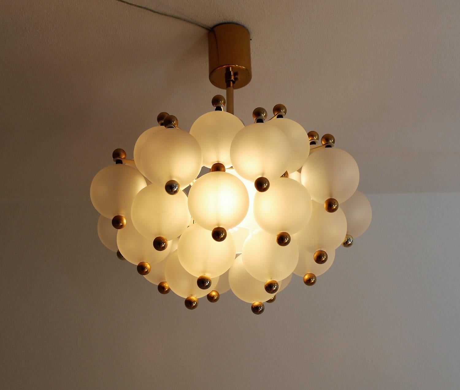 Midcentury Frosted Glass and Brass Chandelier from Kinkeldey, 1970s 10