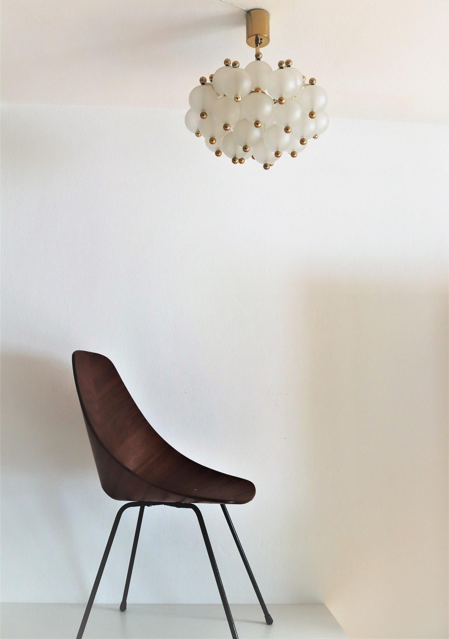 Mid-Century Modern Midcentury Frosted Glass and Brass Chandelier from Kinkeldey, 1970s