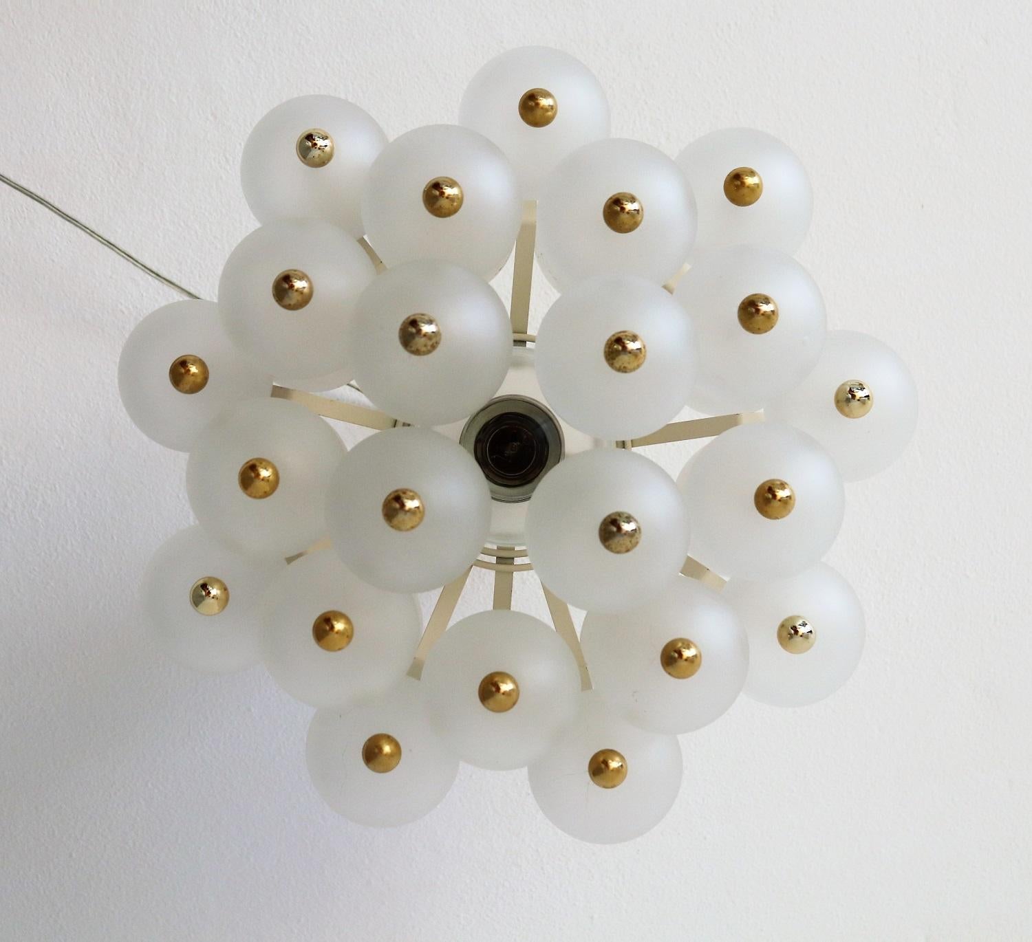 Late 20th Century Midcentury Frosted Glass and Brass Chandelier from Kinkeldey, 1970s
