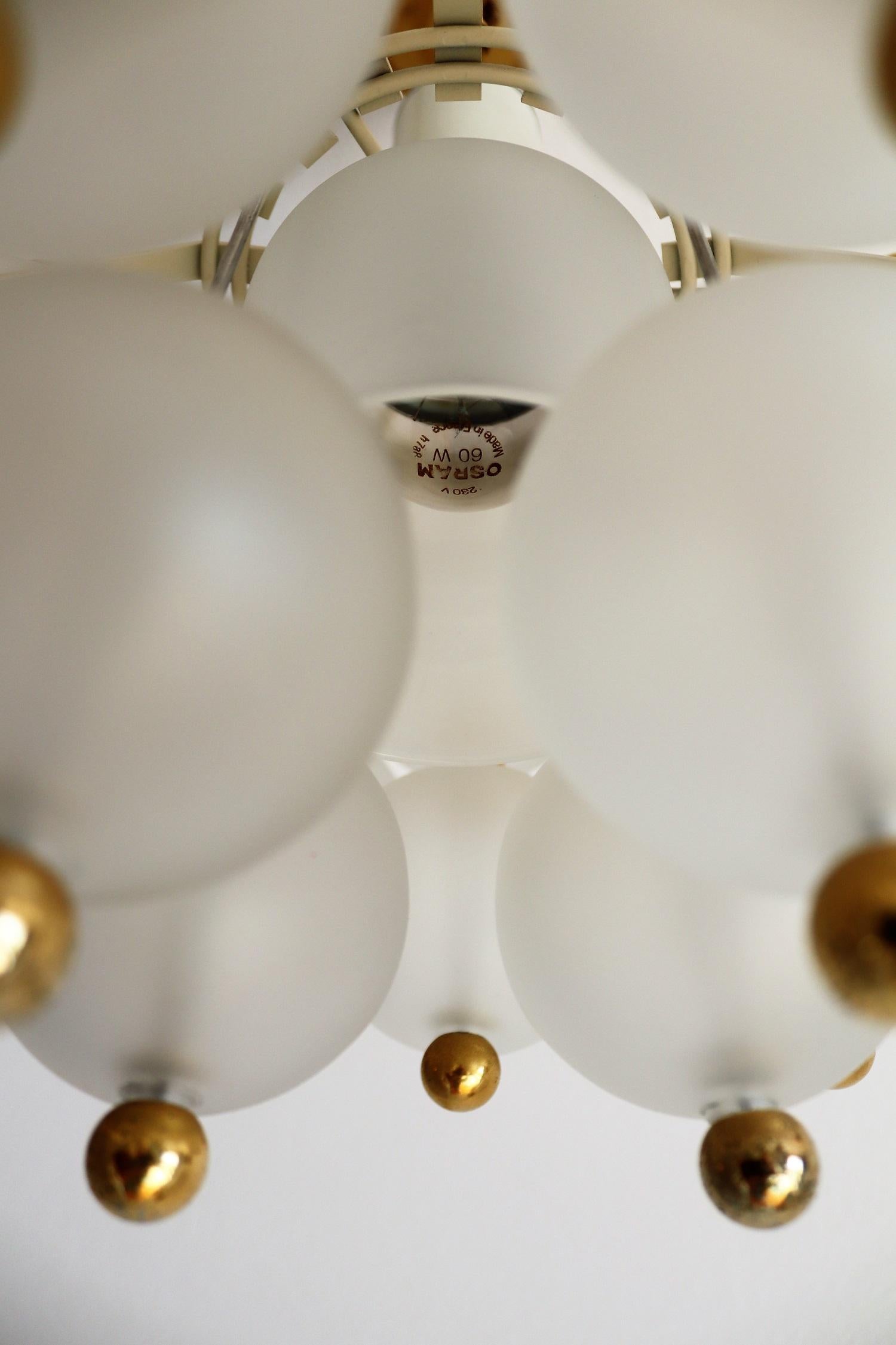 Midcentury Frosted Glass and Brass Chandelier from Kinkeldey, 1970s 2