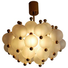 Midcentury Frosted Glass and Brass Chandelier from Kinkeldey, 1970s