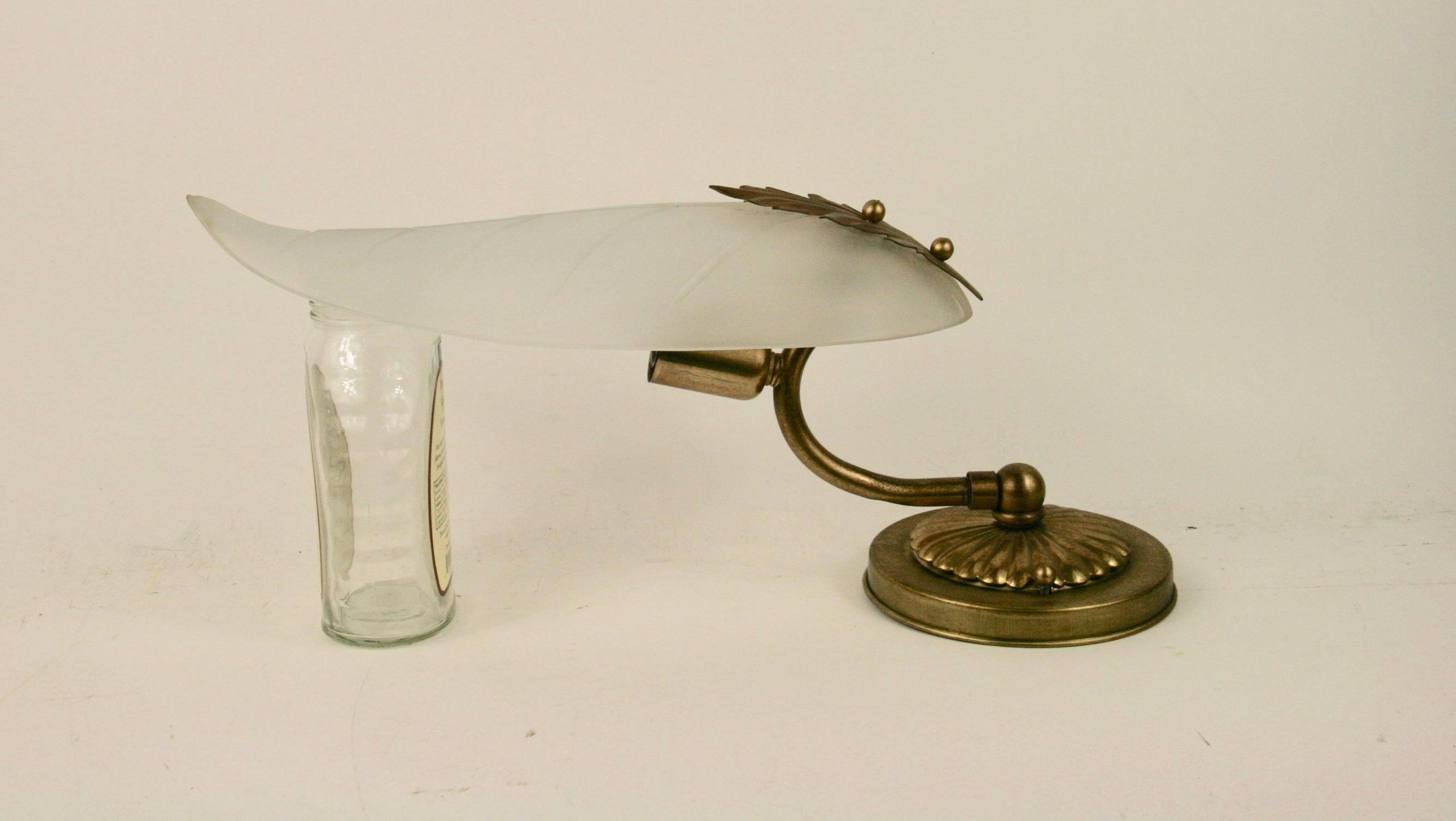 Mid-20th Century Pair   Mid Century Frosted Glass Leaf Sconce