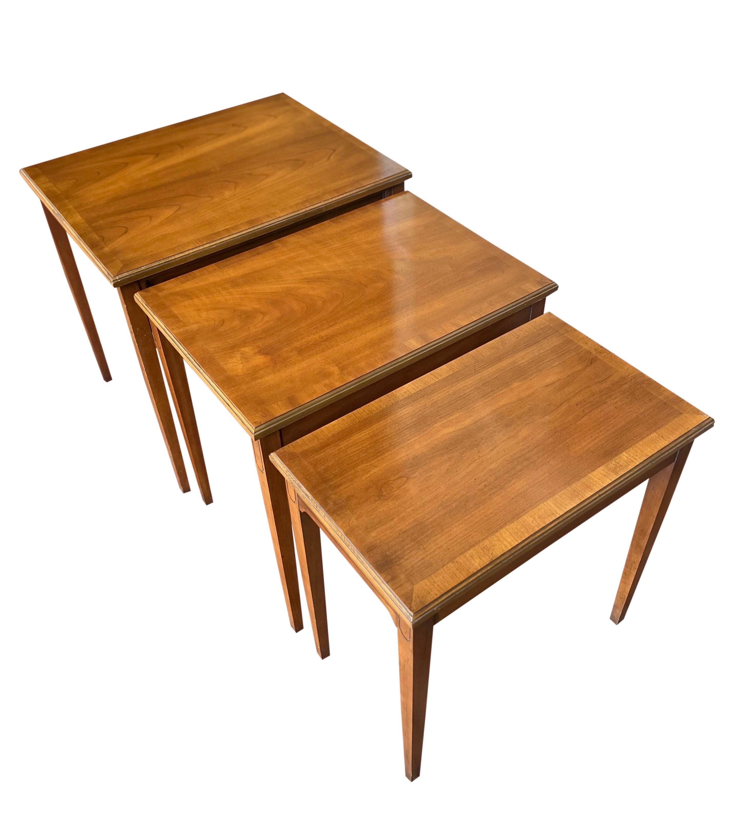 20th Century Midcentury Fruitwood Nesting Tables by Heritage, Set of 3 For Sale