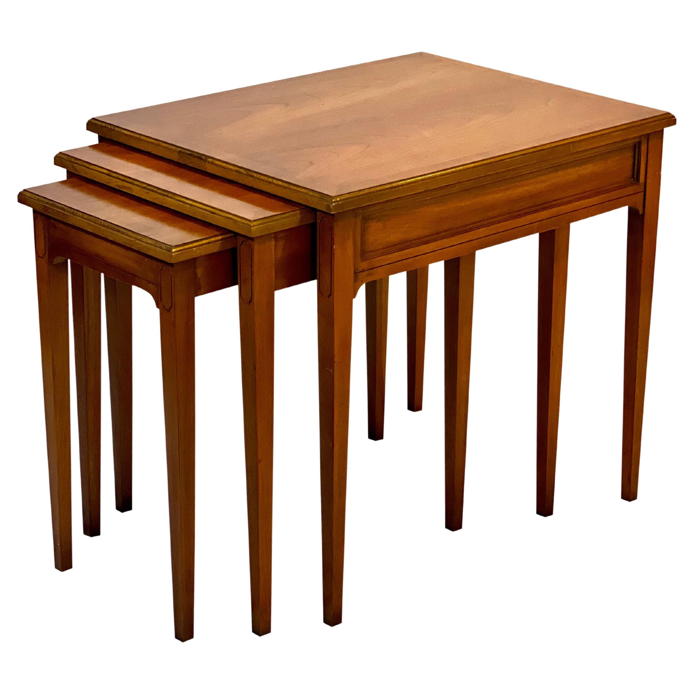 Midcentury Fruitwood Nesting Tables by Heritage, Set of 3 For Sale