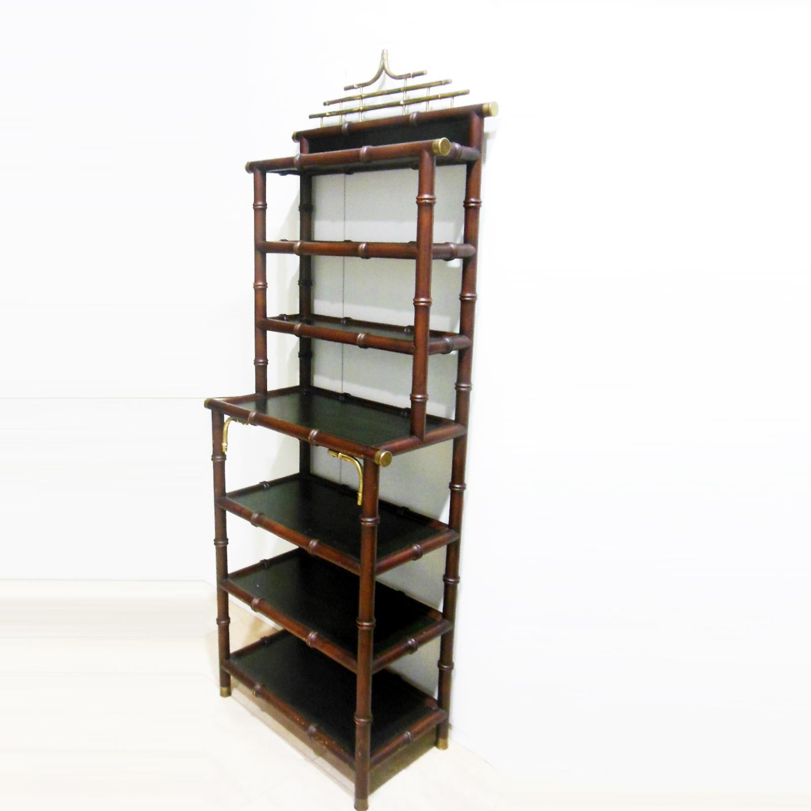 English Midcentury Fuax Bamboo Étagère, Chippendale Chinoiserie Style, 1950s