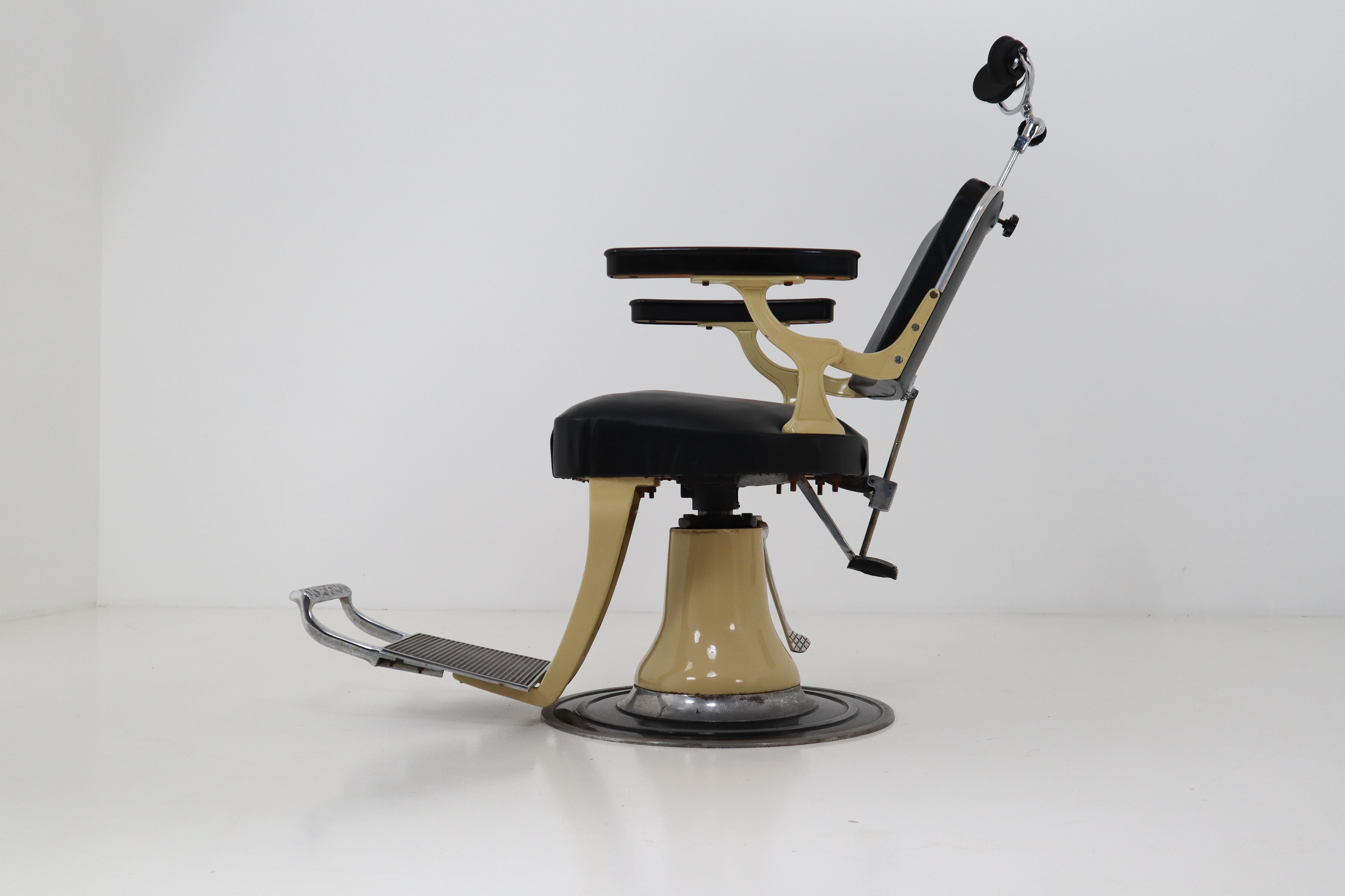 In a great original shape a dentist or barber chair from the 1930 France, very elegant model and in a good working condition.