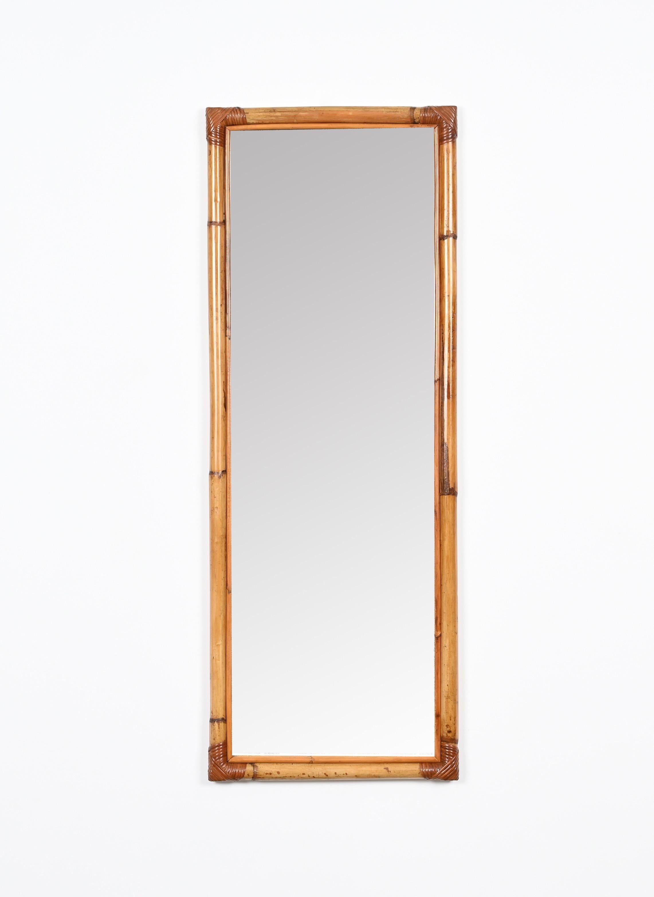 Midcentury Full Length Rectangular Mirror in Bamboo and Rattan, Italy 1970s 2