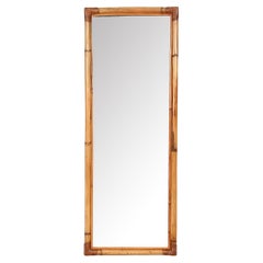 Midcentury Full Length Rectangular Mirror in Bamboo and Rattan, Italy 1970s