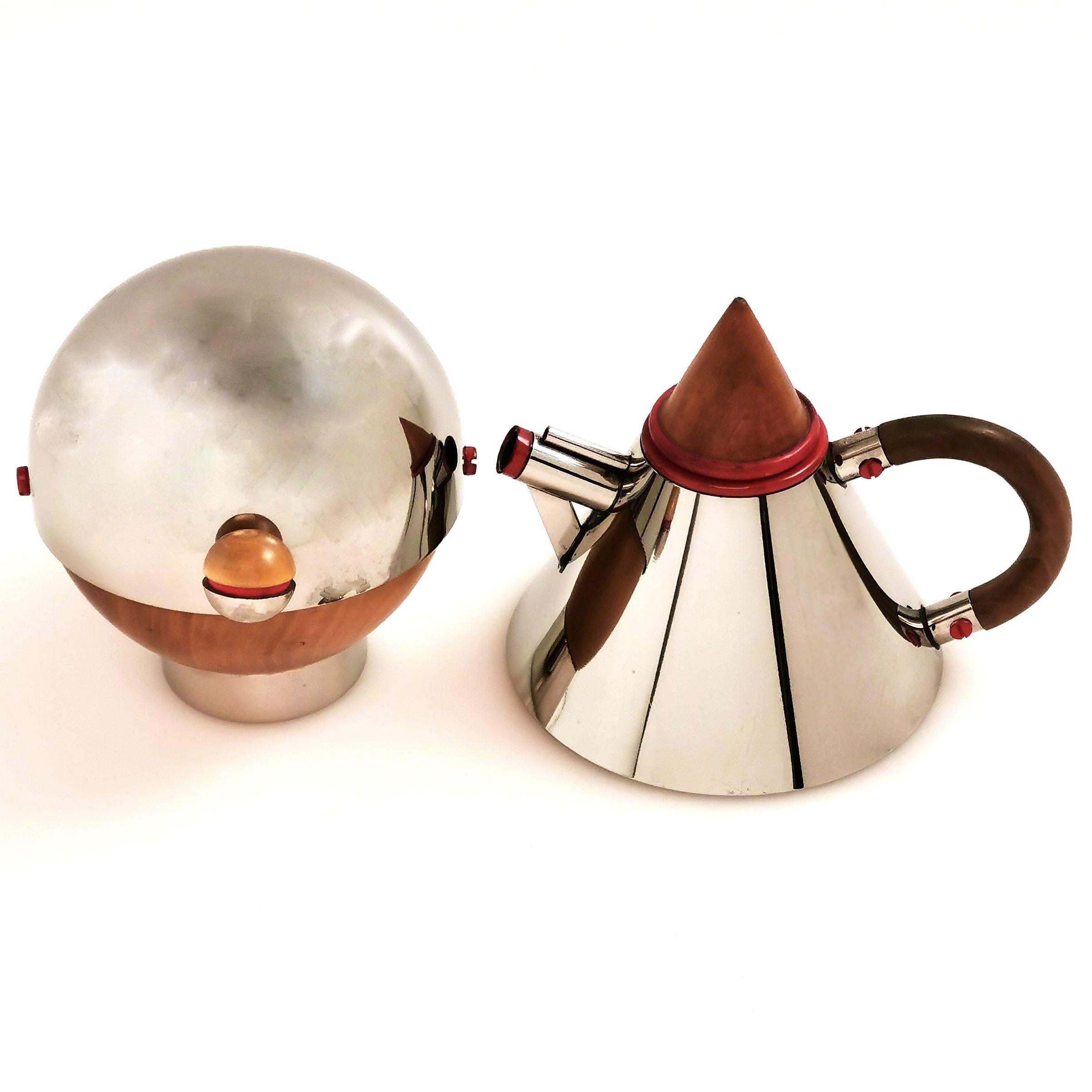 20th Century Midcentury Futura Tea Set & Tray Italian Larry Laslo for Towle Coffee Tea Steel