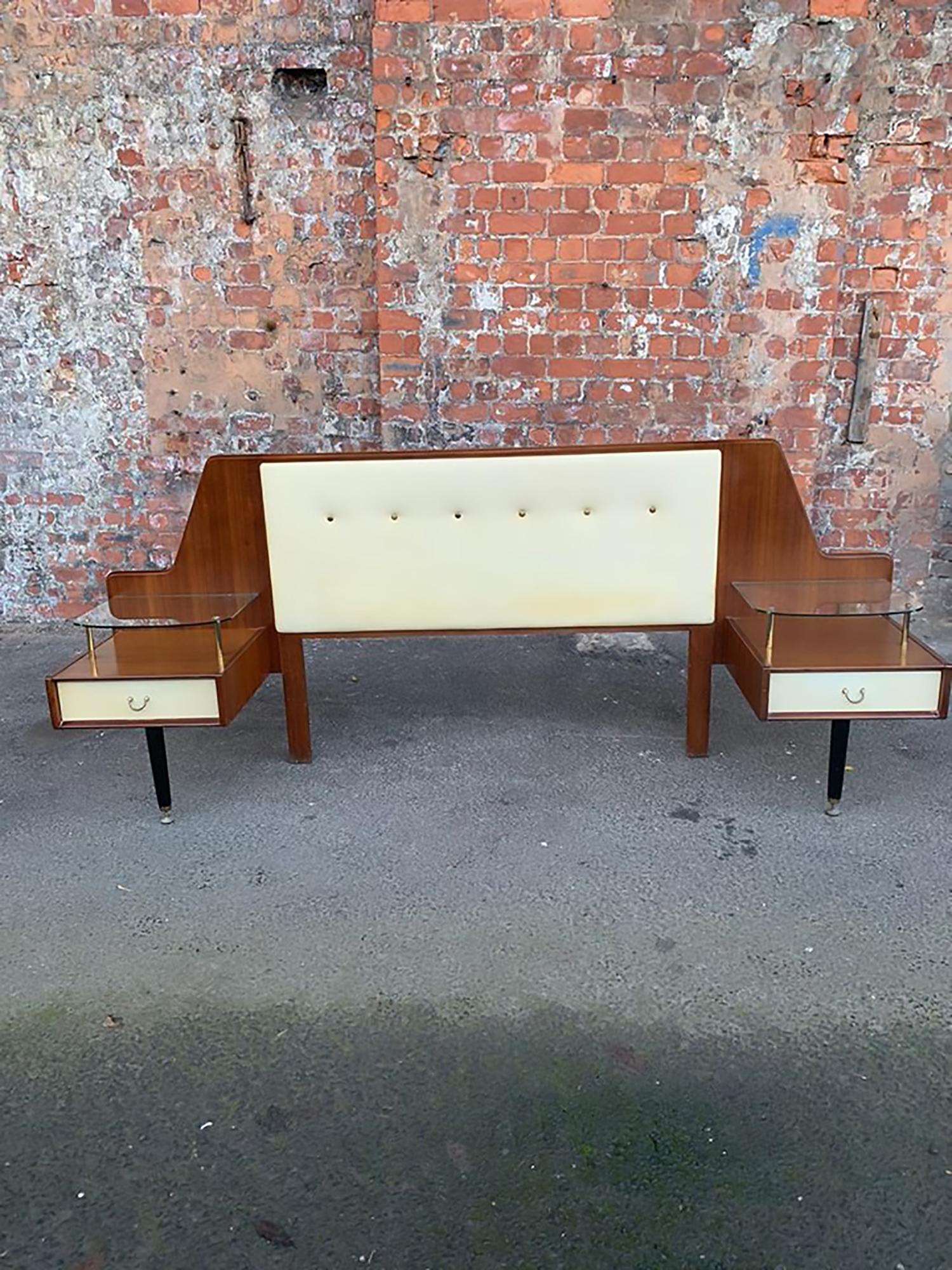 Lovely piece - ideal for any retro home. Very sought after design. Item is solid and sturdy. Some signs of wear - some small marks and scratches throughout, but all typical for used item
Width between bedside tables is 144 cm
Dimensions: height -