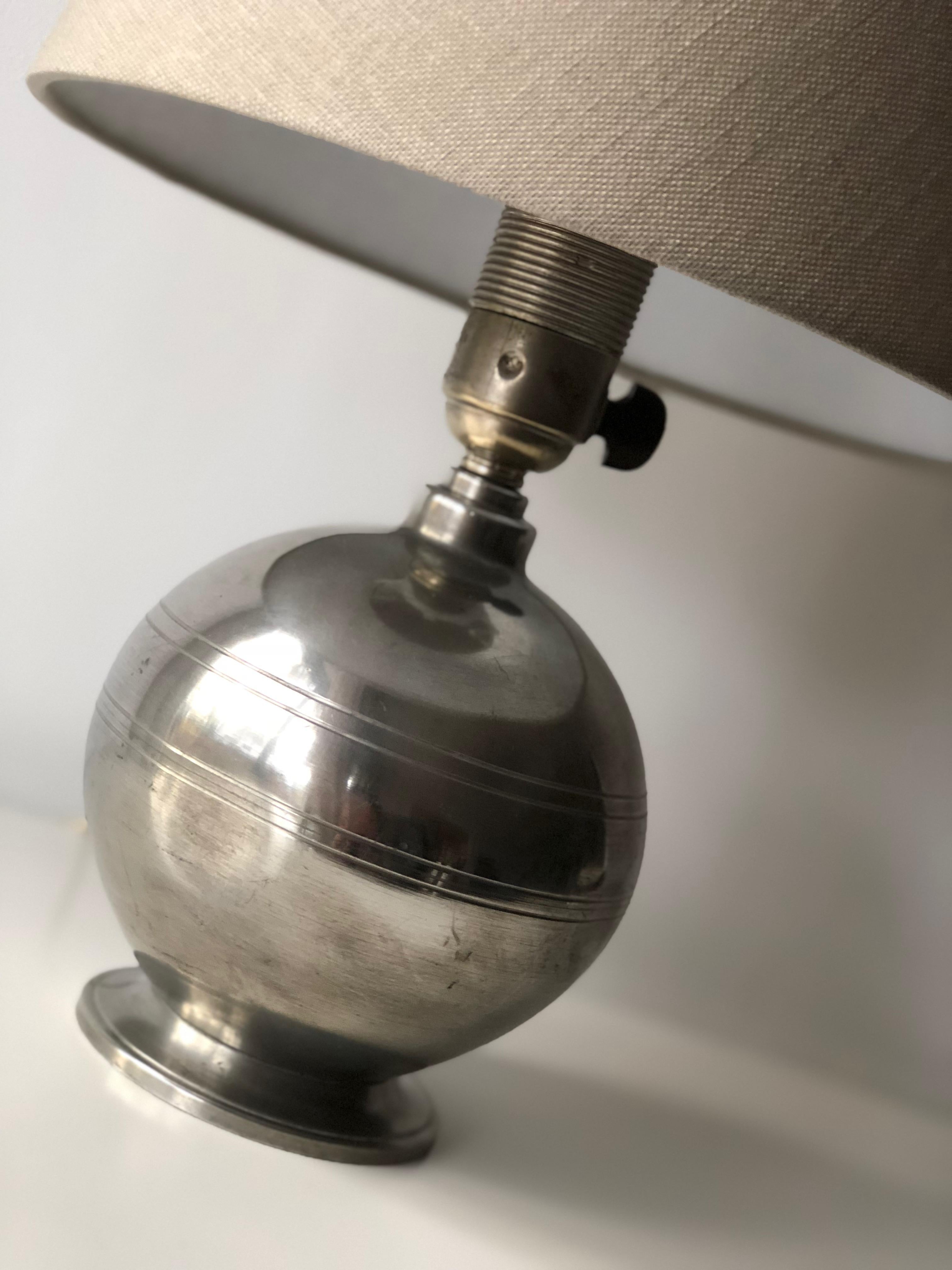 Swedish Midcentury GAB Pewter Art Deco Table Lamp For Sale