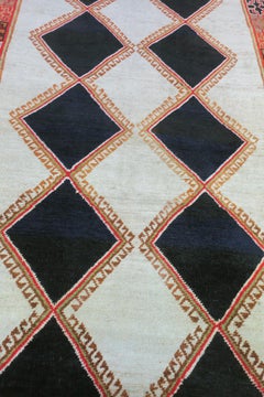 Midcentury Gabbeh Rug with Blue-Black Diamonds