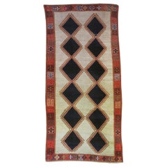 Midcentury Gabbeh Rug with Blue-Black Diamonds