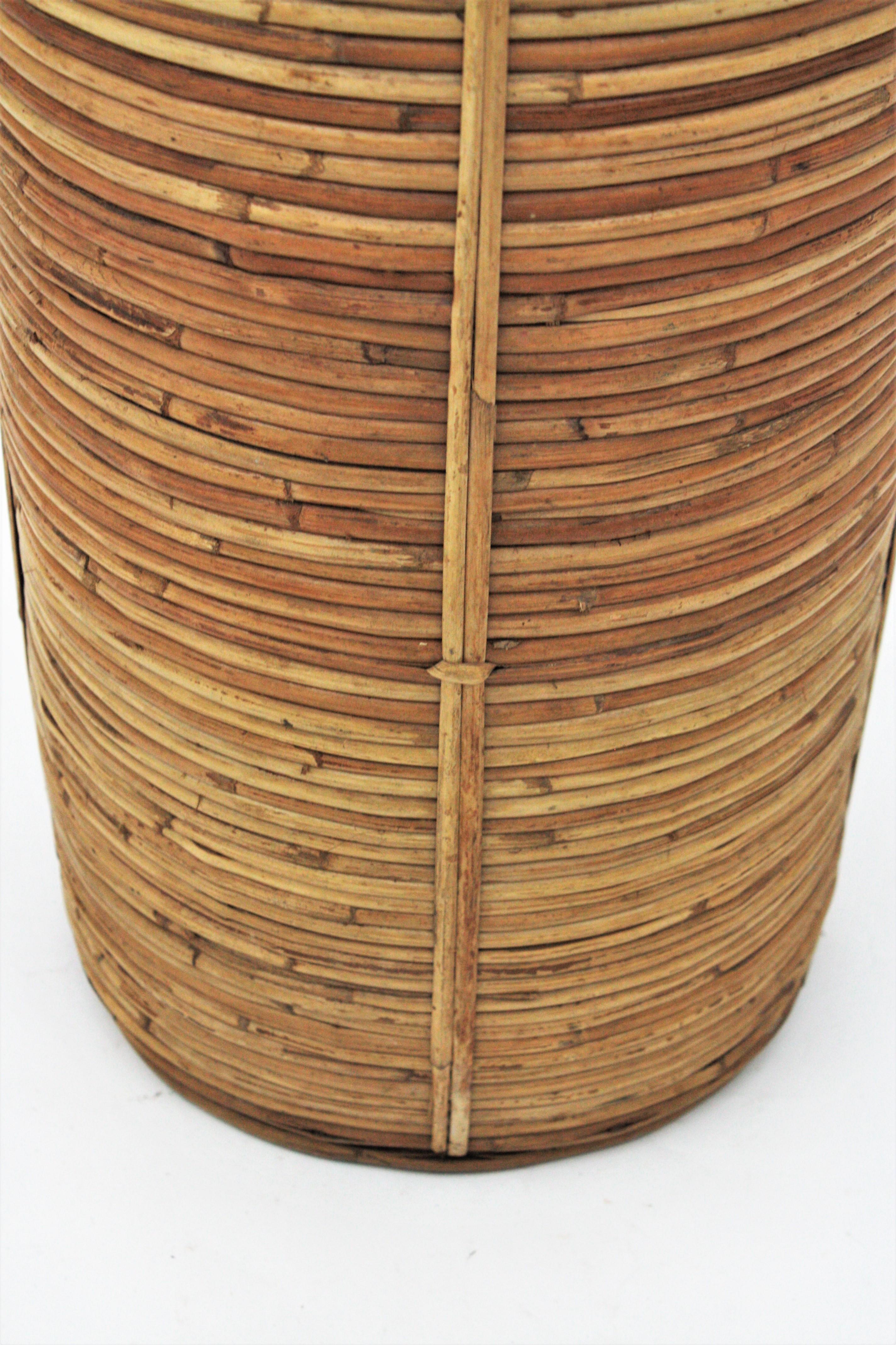 Midcentury Gabriella Crespi Style Brass and Rattan Bamboo Round Umbrella Stand 3