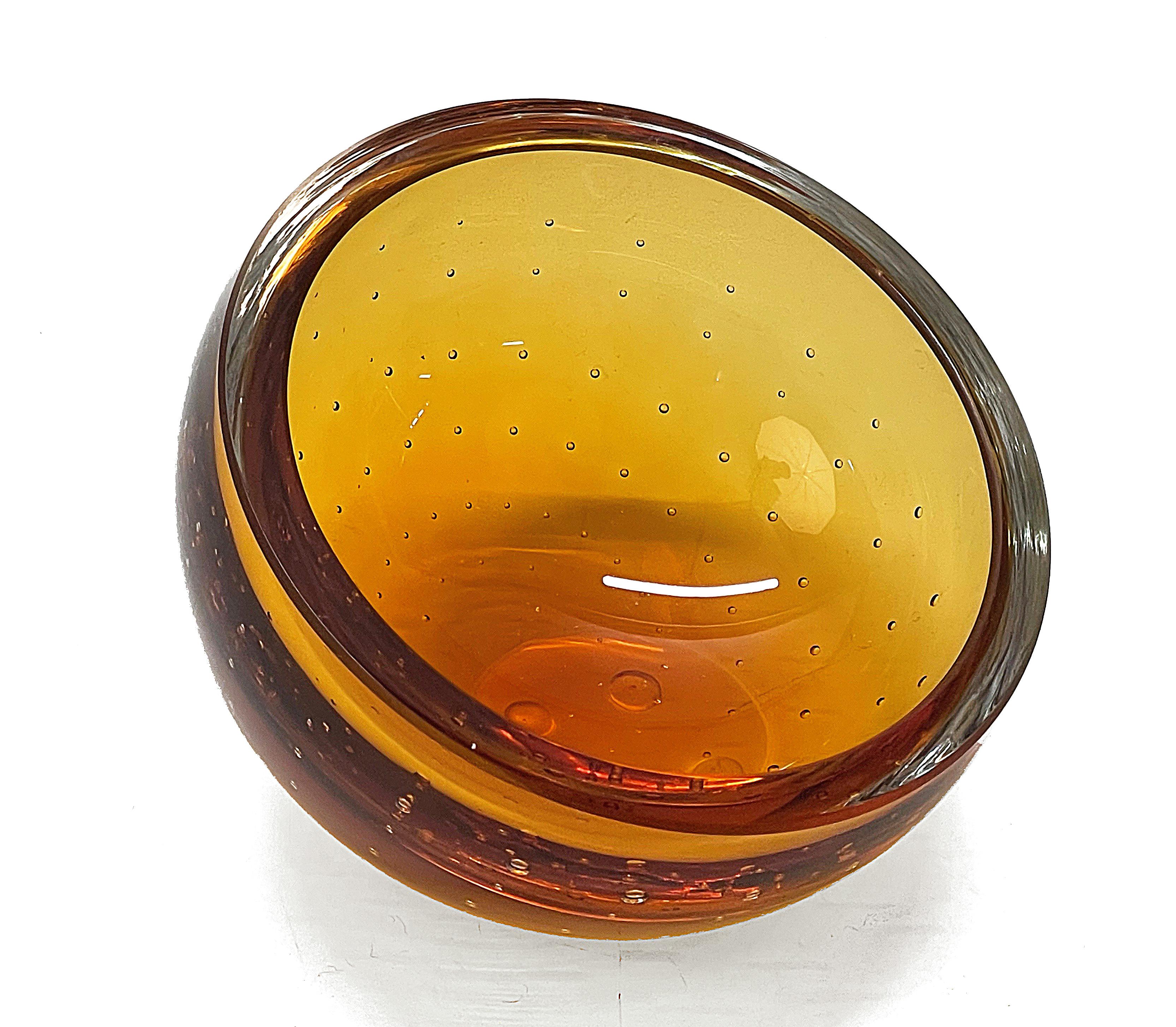 Mid-Century Galliano Ferro Amber Murano Glass Bullicante Decorative Bowl, 1960s For Sale 4