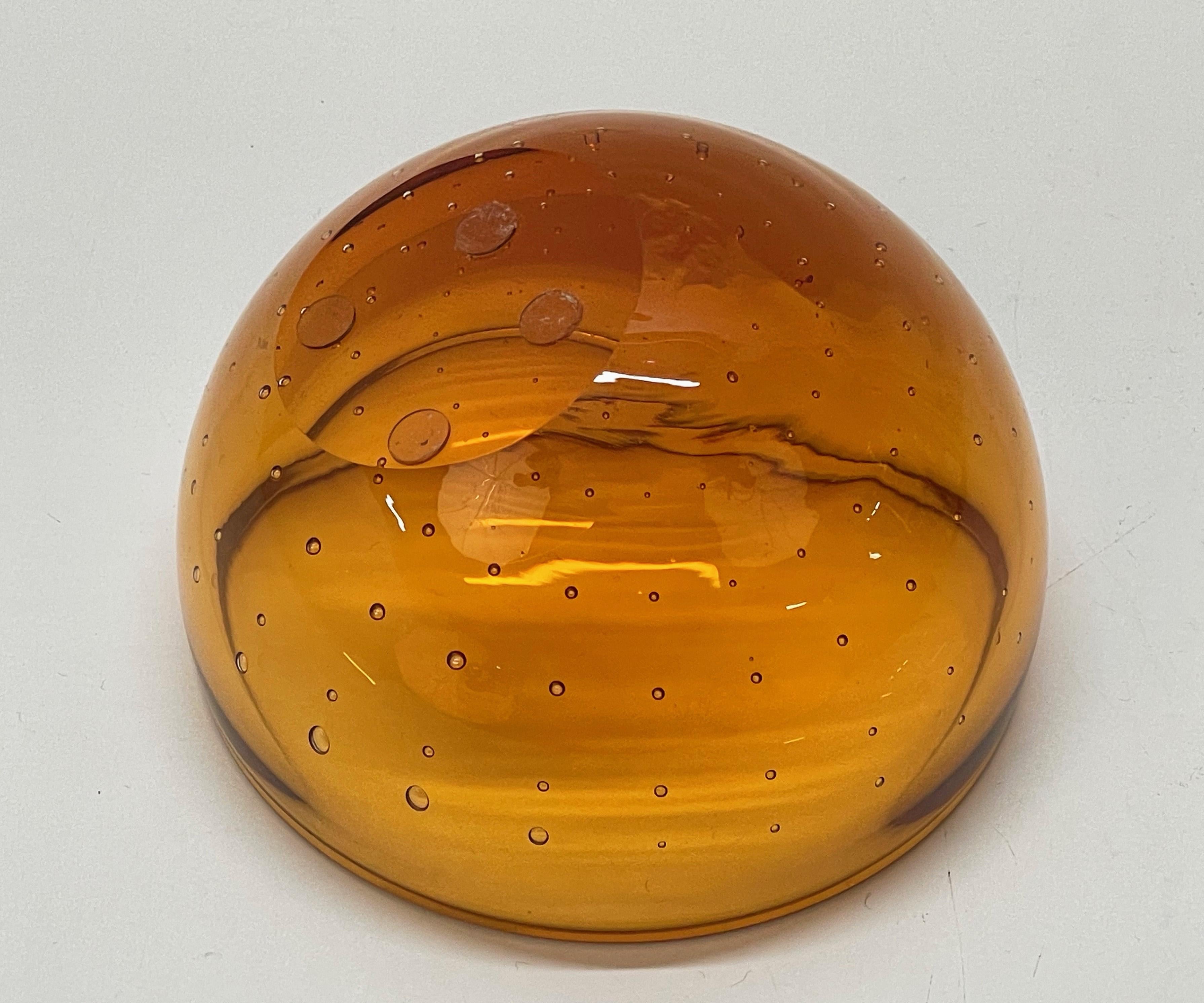 20th Century Mid-Century Galliano Ferro Amber Murano Glass Bullicante Decorative Bowl, 1960s For Sale