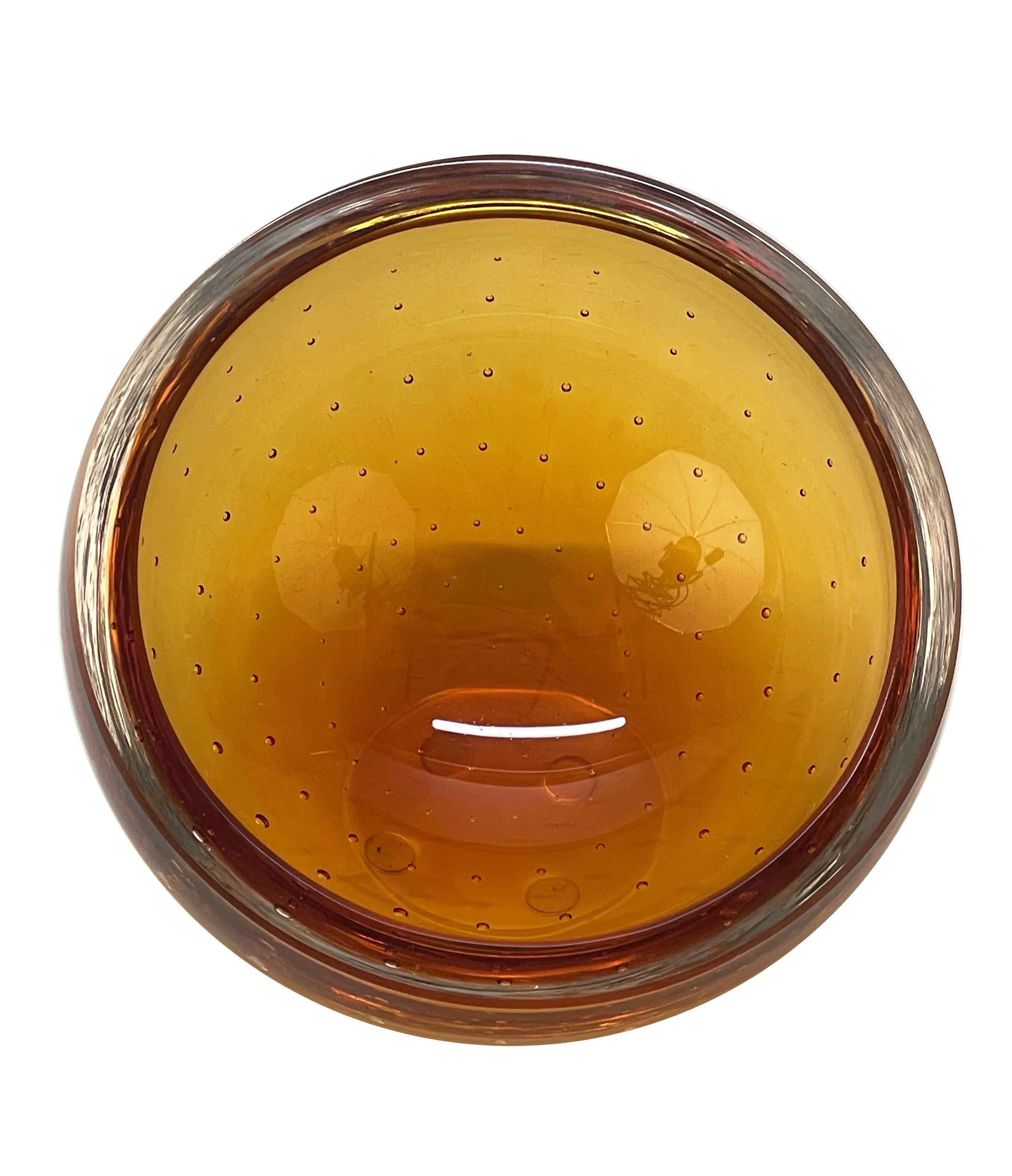 Mid-Century Galliano Ferro Amber Murano Glass Bullicante Decorative Bowl, 1960s For Sale 1