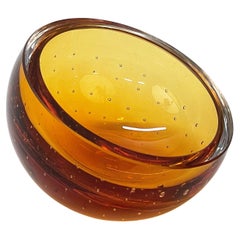 Vintage Mid-Century Galliano Ferro Amber Murano Glass Bullicante Decorative Bowl, 1960s