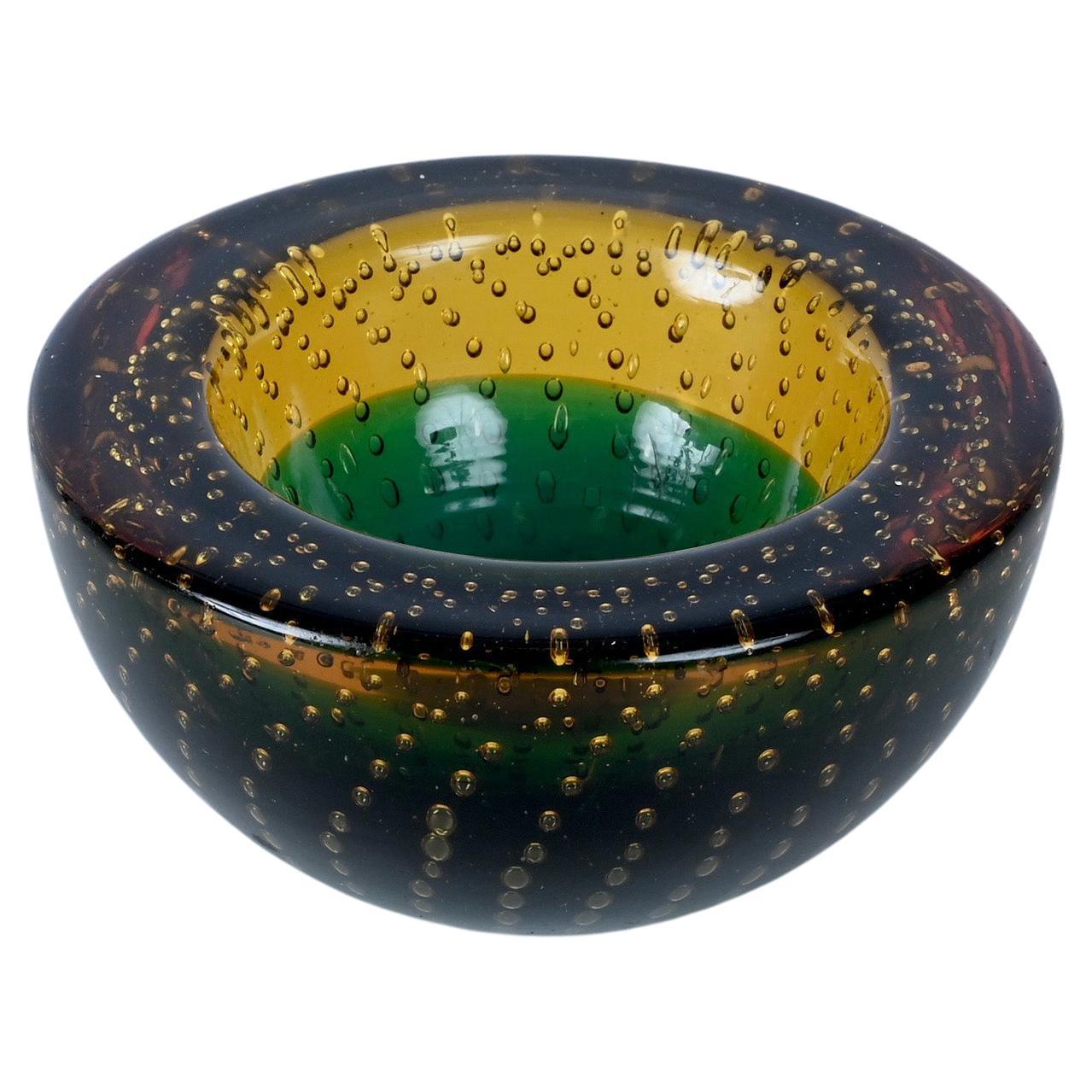 Italian Mid-Century Galliano Ferro Multicolor Murano Art Glass Bullicante Bowl, 1960s