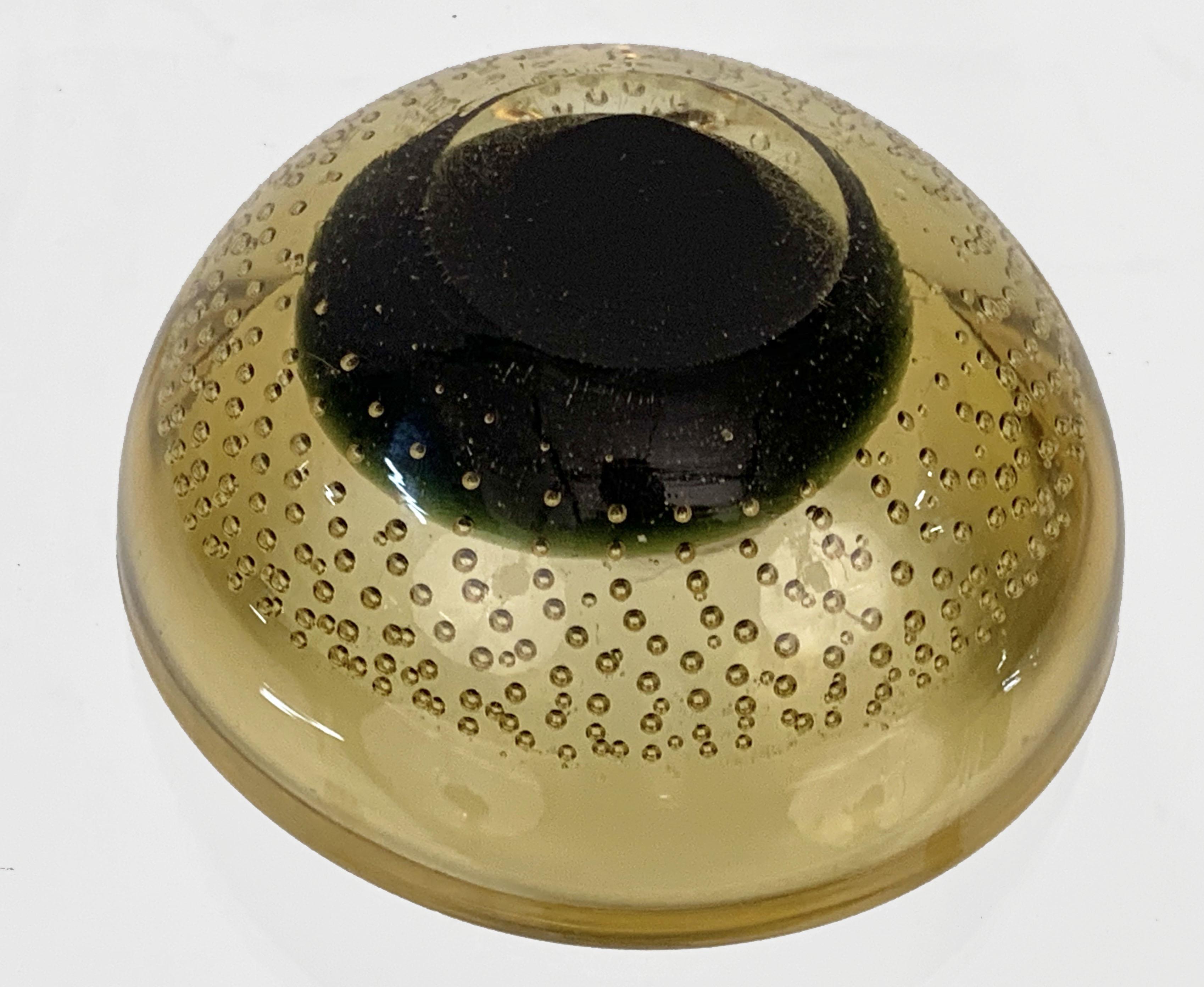 Midcentury Galliano Ferro Yellow Murano Glass Bullicante Decorative Bowl, 1960s 3