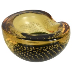Midcentury Galliano Ferro Yellow Murano Glass Bullicante Decorative Bowl, 1960s