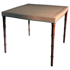 Midcentury Game Table Upholstered in Taupe Leather, by Barnard & Simonds