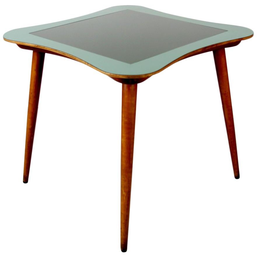 Wooden Midcentury Gaming Table with Green Two-Tone Glass Top