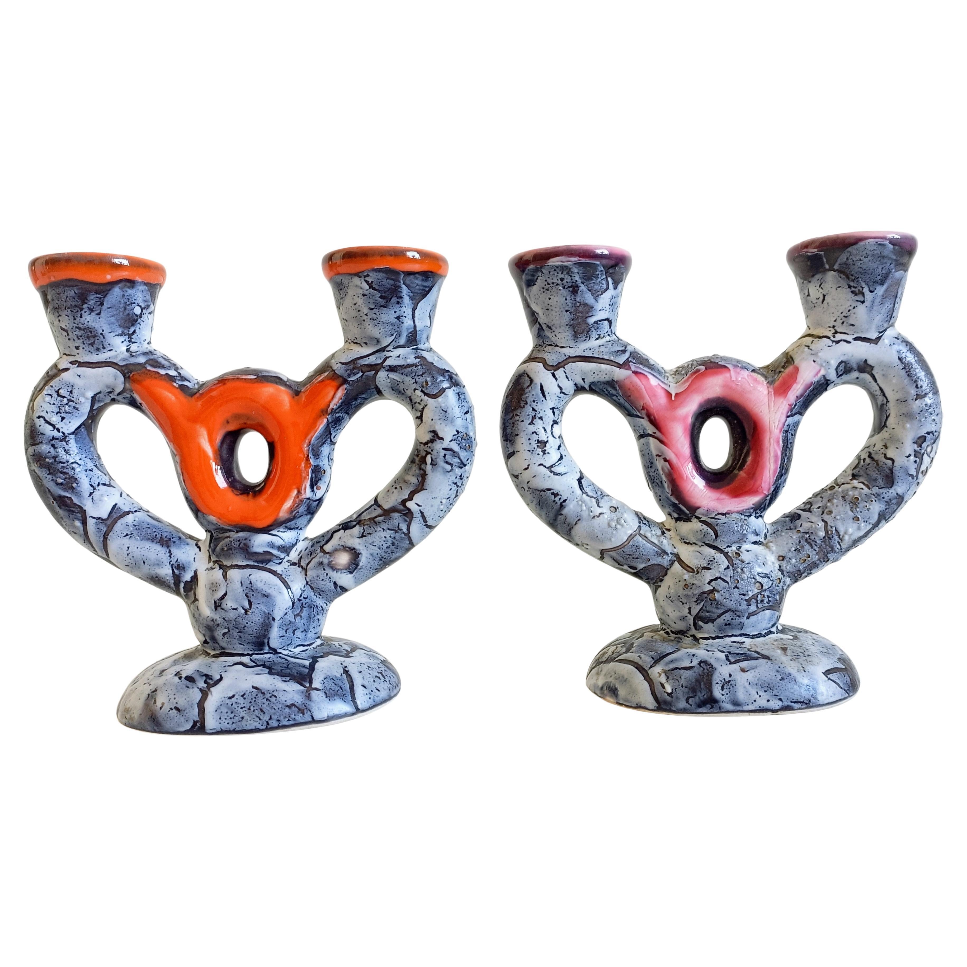 Midcentury Gaudí Style Vallauris Signed Ceramic Candelabra, France, 1950s