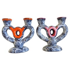 Midcentury Gaudí Style Vallauris Signed Ceramic Candelabra, France, 1950s