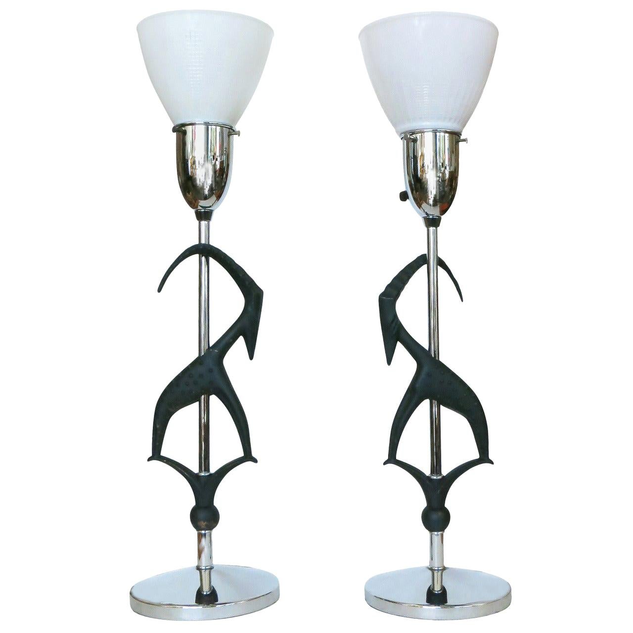 Midcentury Gazelle Table Lamps, Pair by Rembrandt
