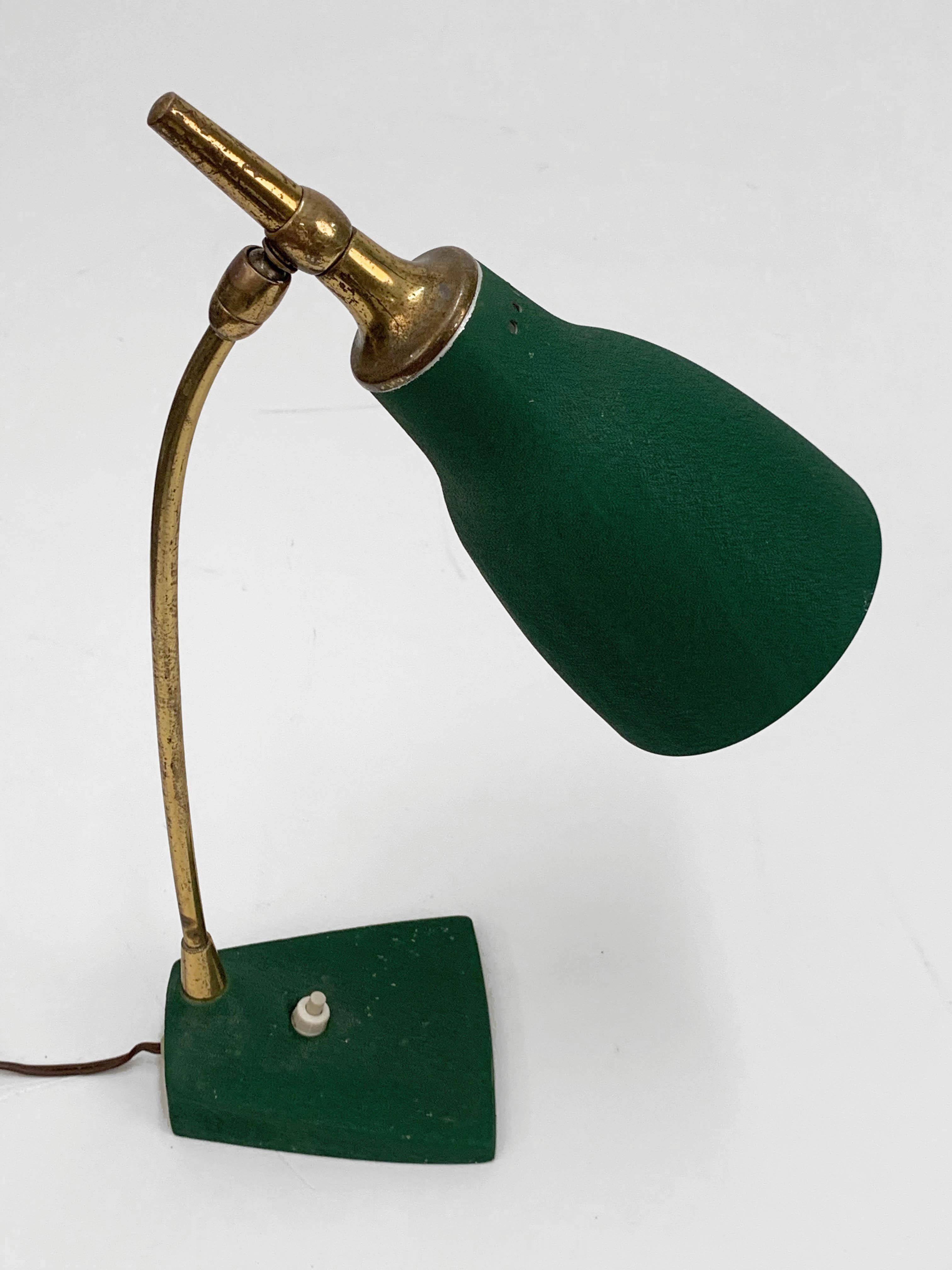 Midcentury Gebrüder Cosack Adjustable Green Brass and Cast Iron Table Lamp 1950s For Sale 1