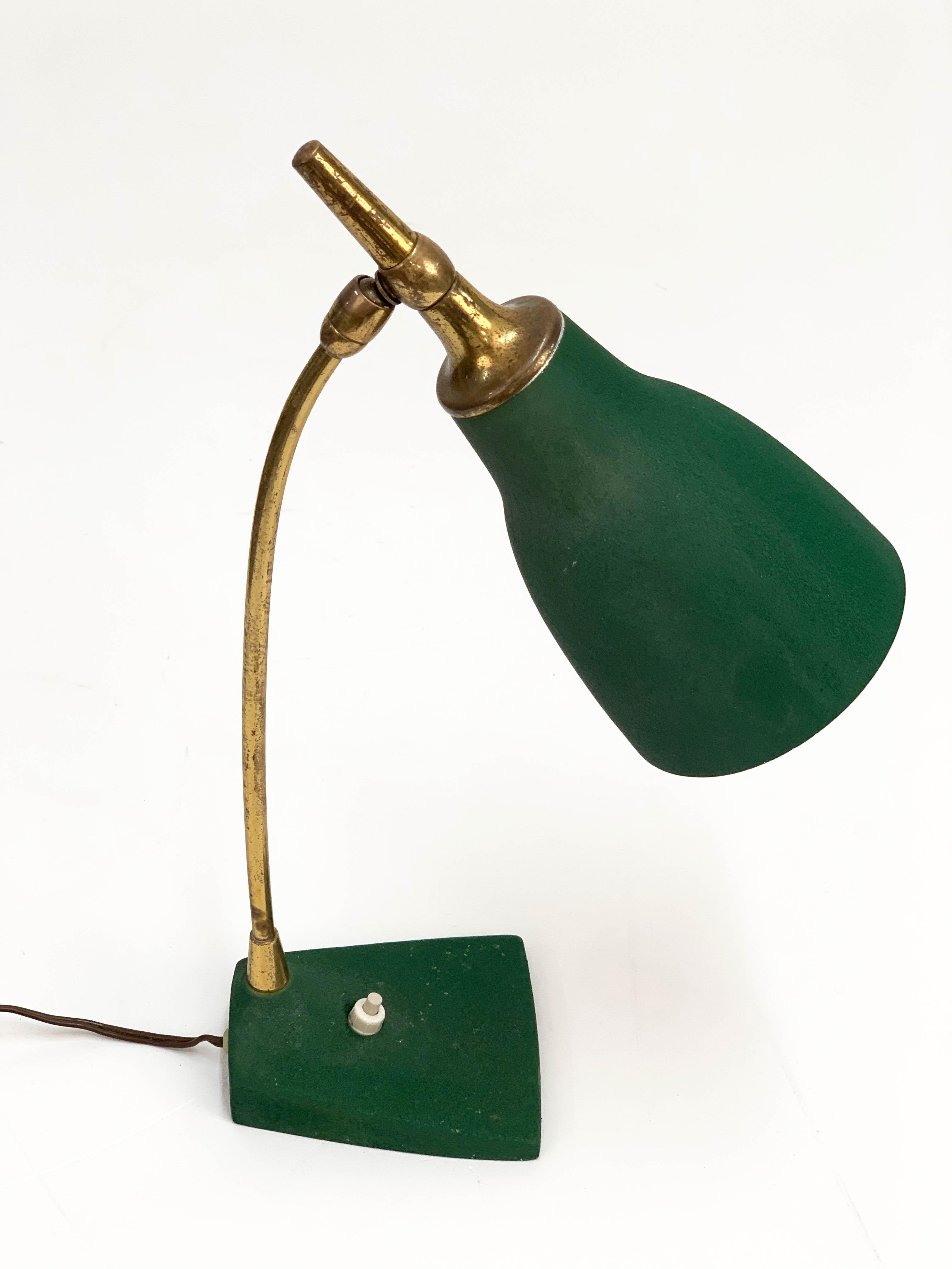 Midcentury Gebrüder Cosack Adjustable Green Brass and Cast Iron Table Lamp 1950s For Sale 8