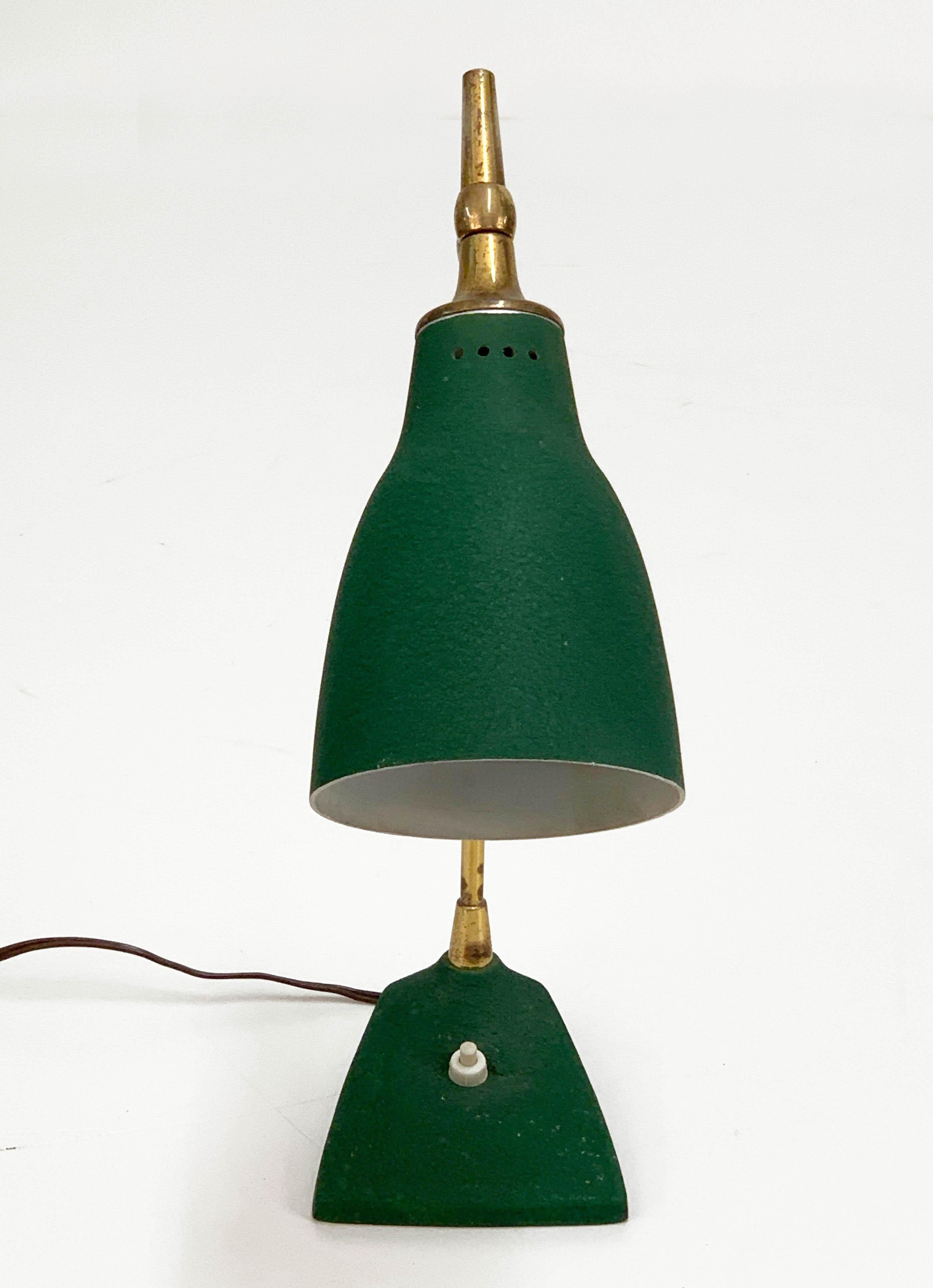 German Midcentury Gebrüder Cosack Adjustable Green Brass and Cast Iron Table Lamp 1950s For Sale