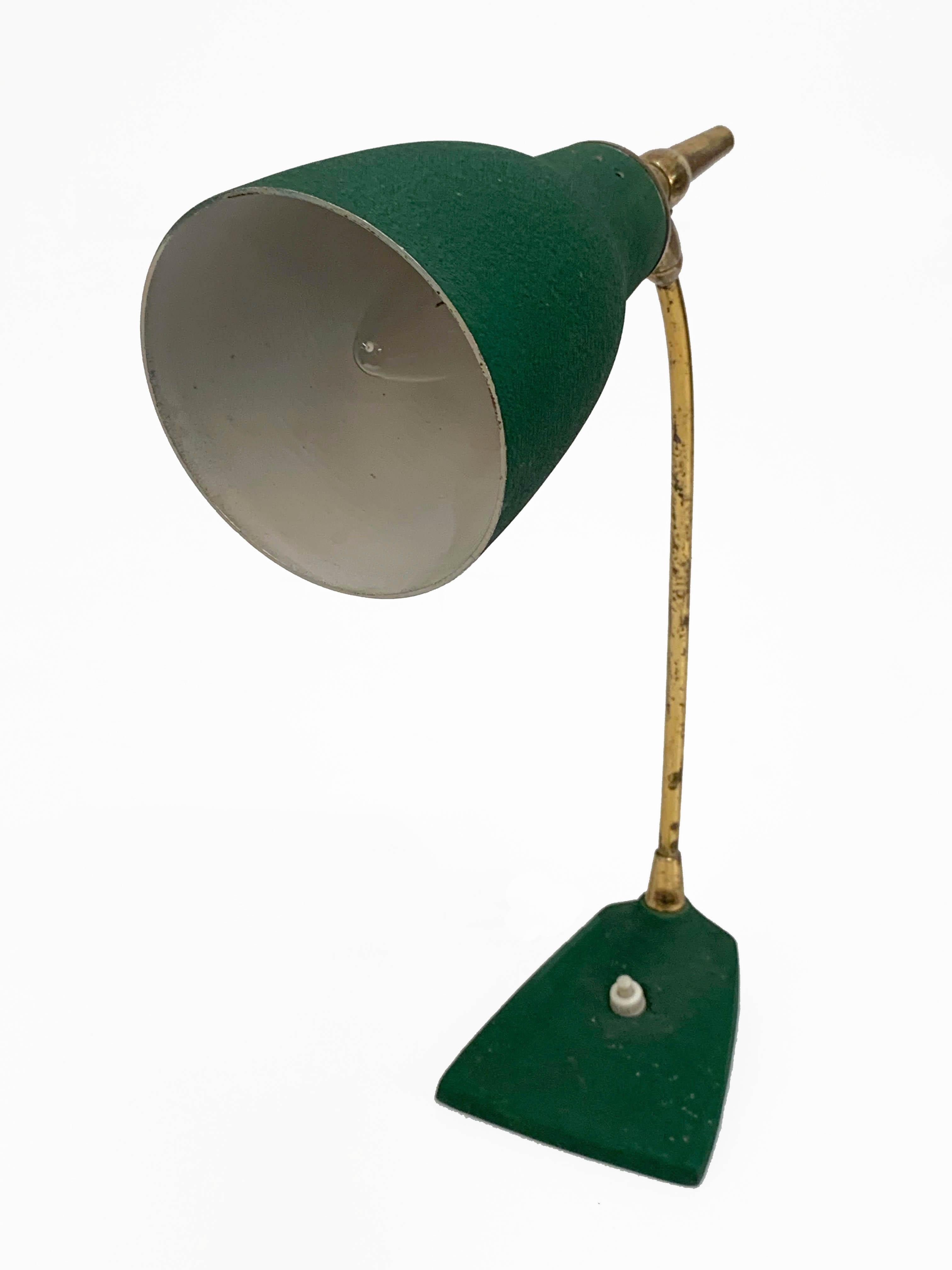 Lacquered Midcentury Gebrüder Cosack Adjustable Green Brass and Cast Iron Table Lamp 1950s For Sale
