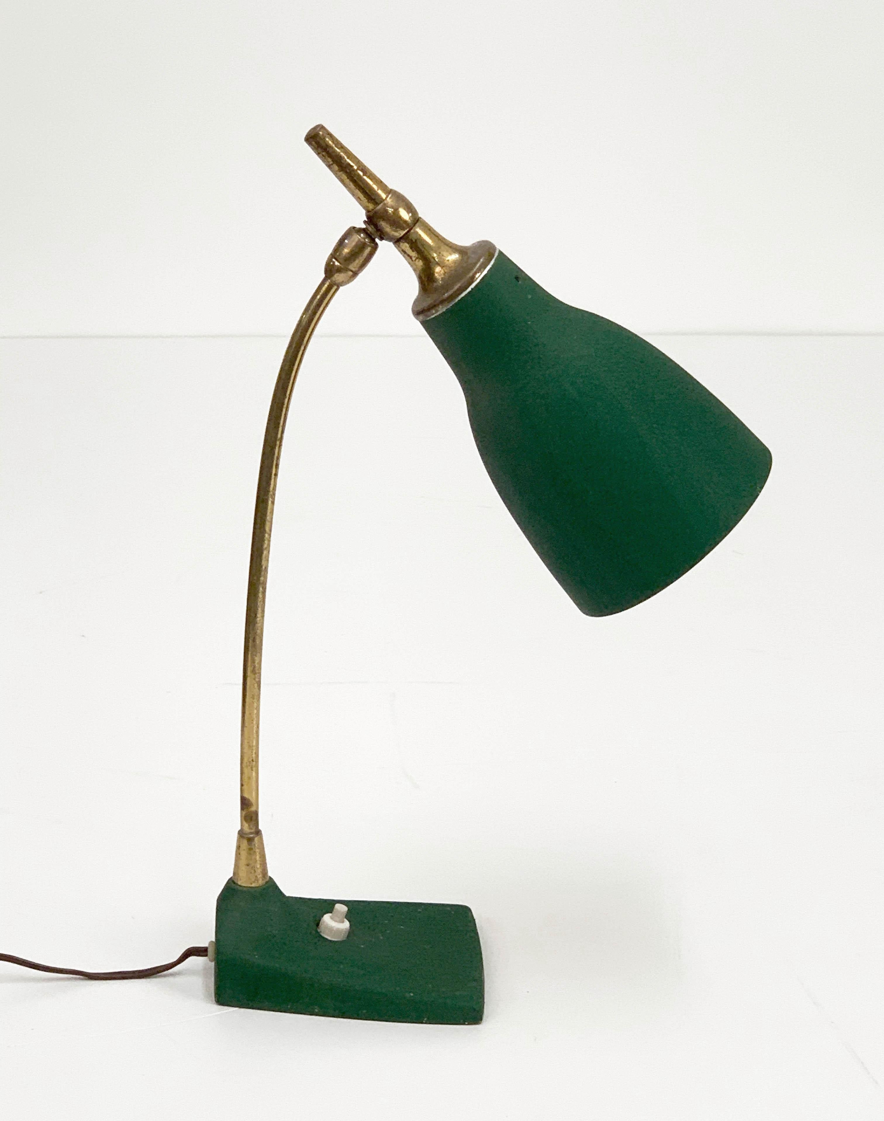 Midcentury Gebrüder Cosack Adjustable Green Brass and Cast Iron Table Lamp 1950s In Good Condition For Sale In Roma, IT