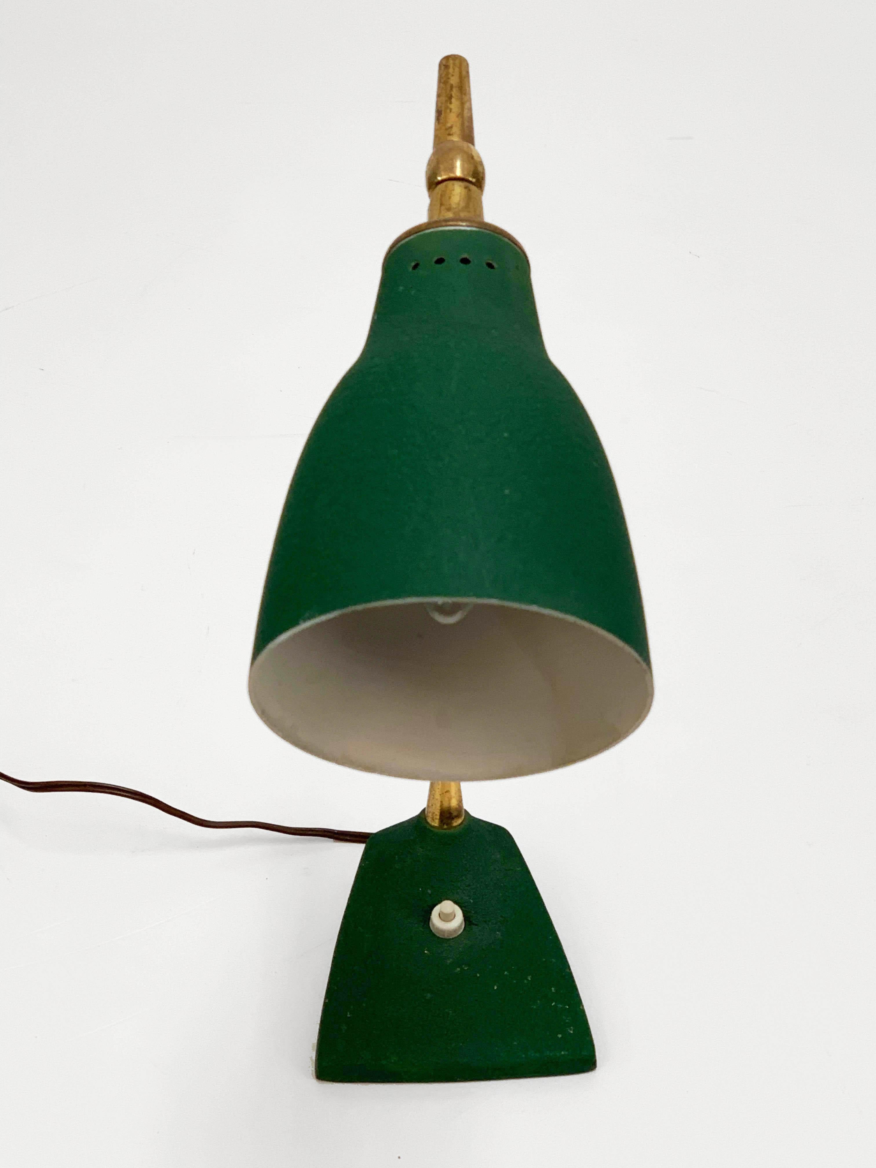 Metal Midcentury Gebrüder Cosack Adjustable Green Brass and Cast Iron Table Lamp 1950s For Sale