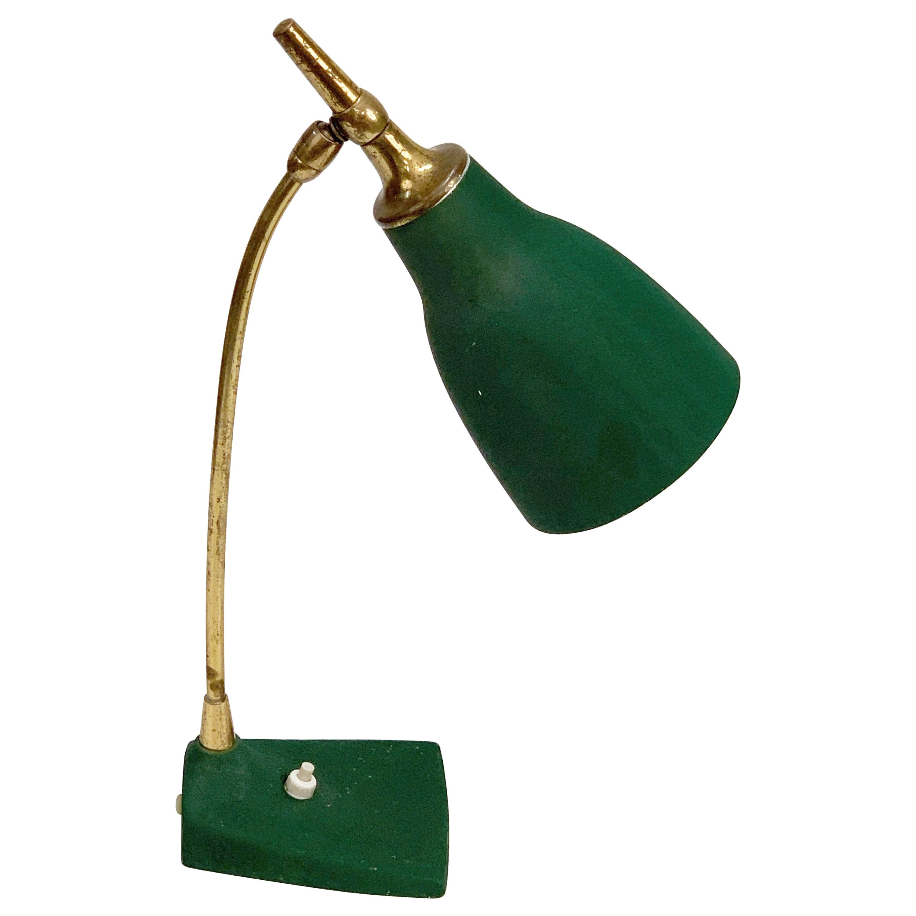 Midcentury Gebrüder Cosack Adjustable Green Brass and Cast Iron Table Lamp 1950s For Sale