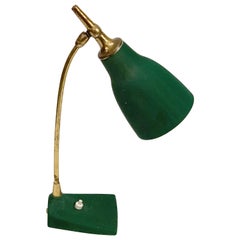 Retro Midcentury Gebrüder Cosack Adjustable Green Brass and Cast Iron Table Lamp 1950s
