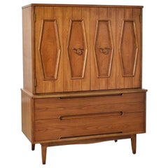 Midcentury Gentlemen’s Chest with Hexagon Paneled Design and Brass Hardware