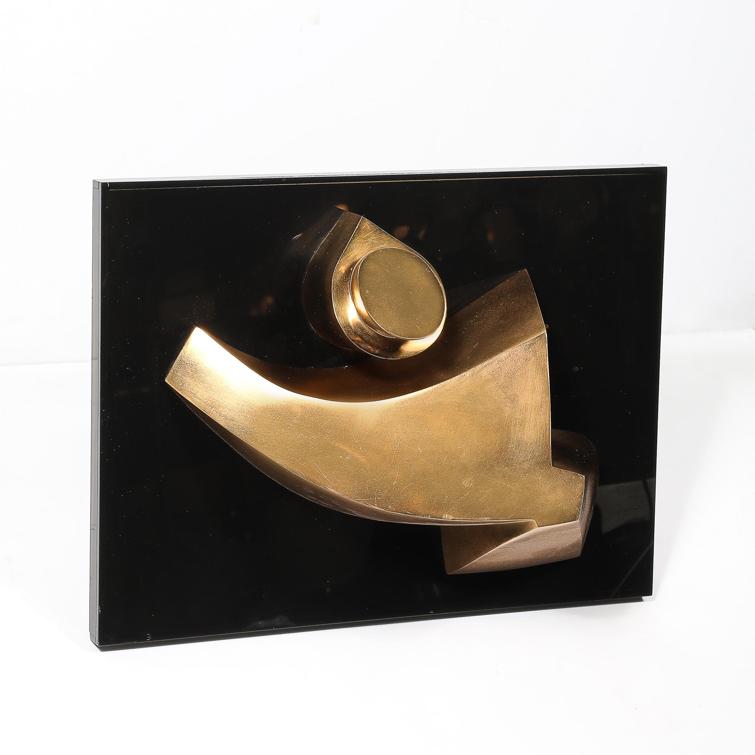 Mid-Century Modern Midcentury Geometric Abstract Wall Sculpture in Gilt Bronze signed Emile Gilioli For Sale