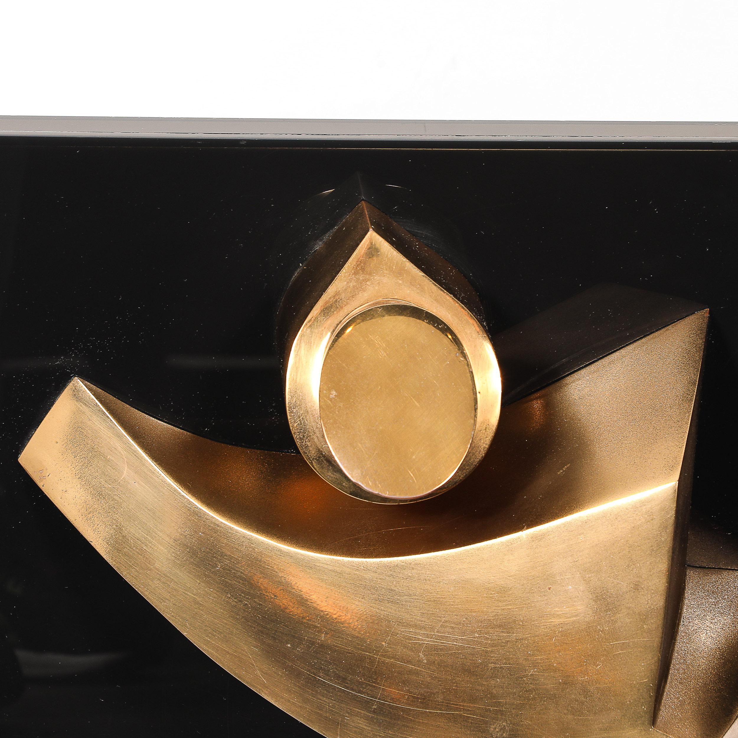 French Midcentury Geometric Abstract Wall Sculpture in Gilt Bronze signed Emile Gilioli For Sale