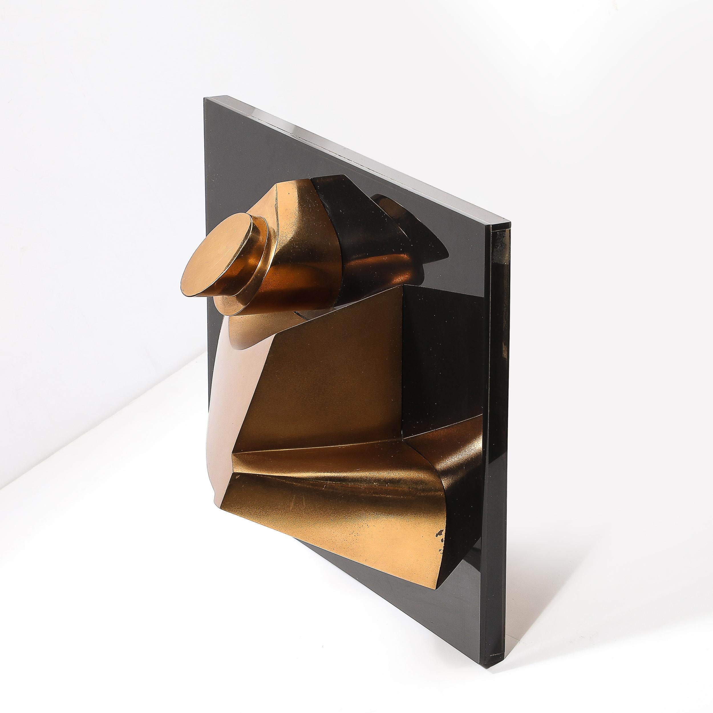 Midcentury Geometric Abstract Wall Sculpture in Gilt Bronze signed Emile Gilioli In Excellent Condition For Sale In New York, NY