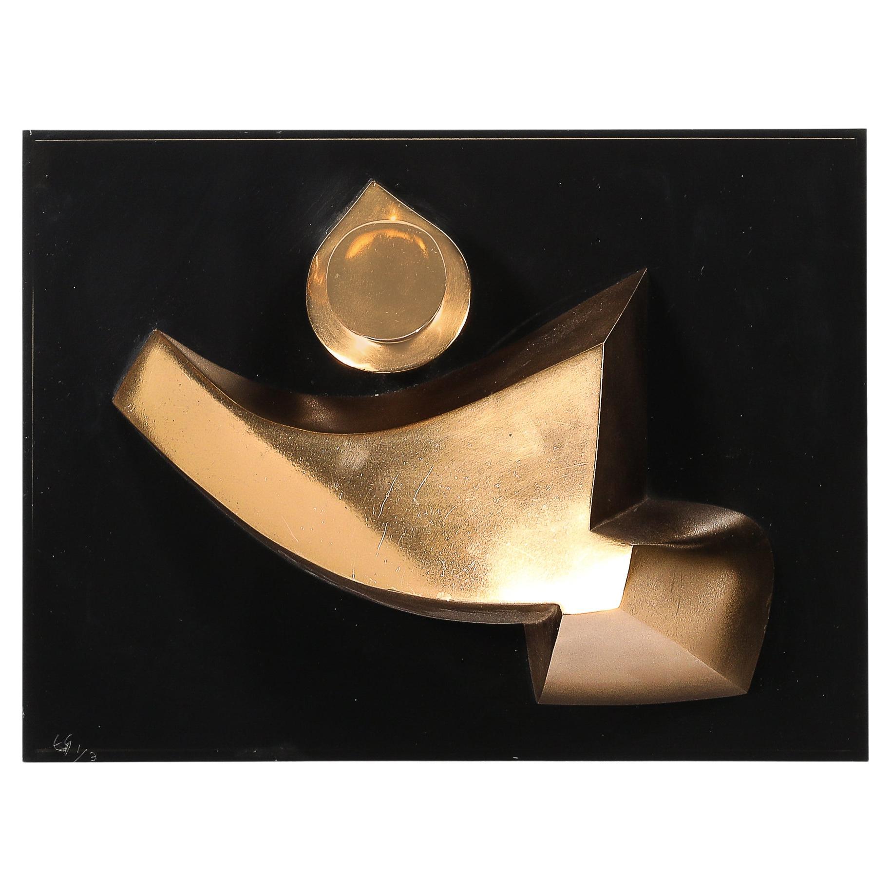 Midcentury Geometric Abstract Wall Sculpture in Gilt Bronze signed Emile Gilioli