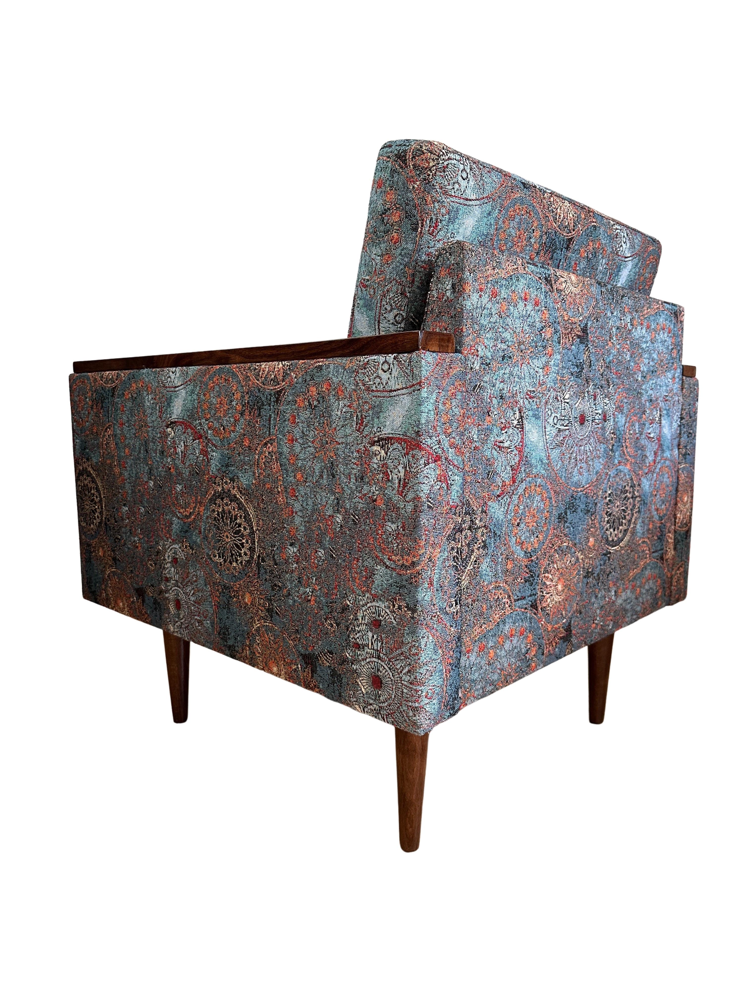 Fabric Midcentury Geometric Armchair with Ethnic Pattern, Europe, 1970s For Sale
